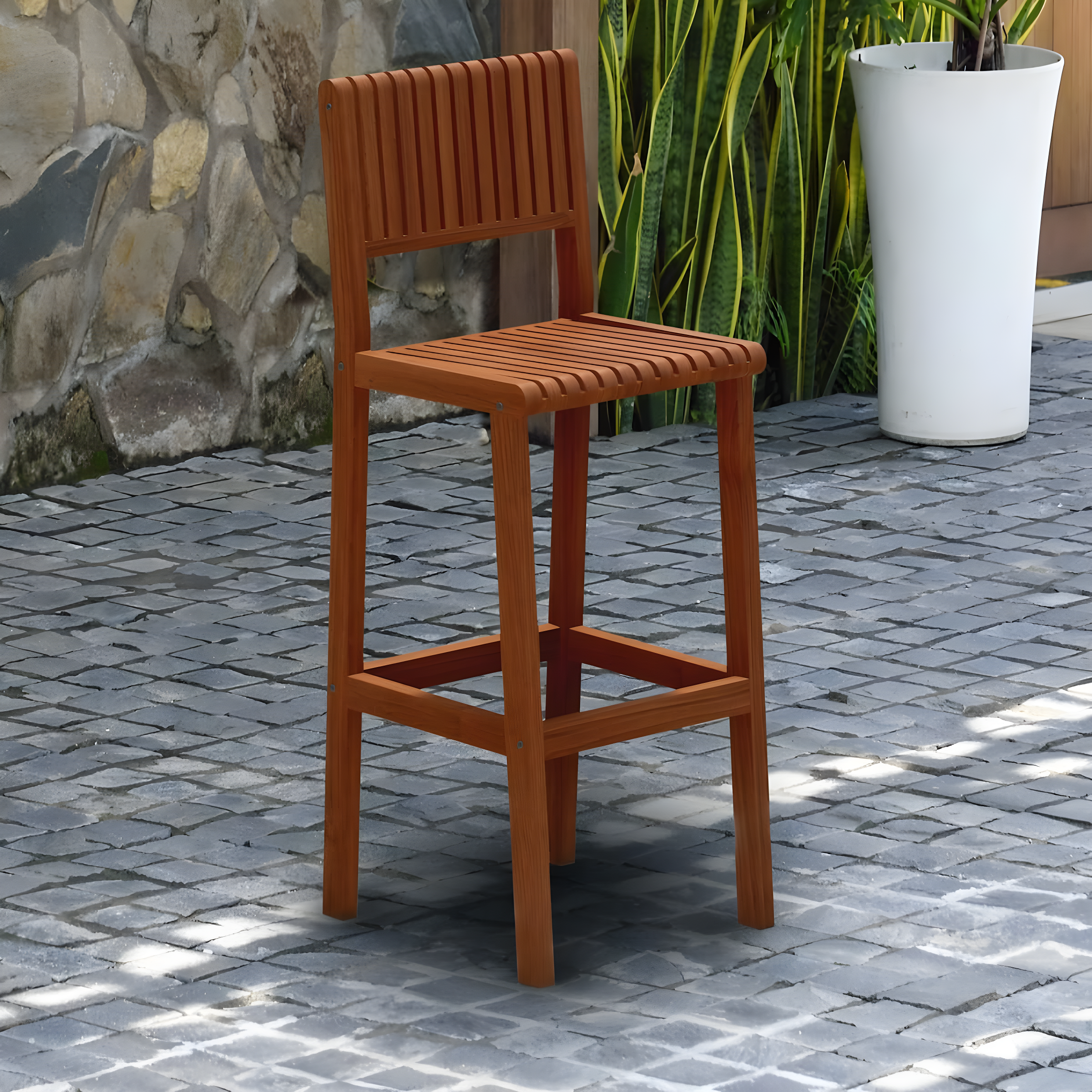Amazonia Milano 1-Piece Patio Barstool | Eucalyptus Wood | Ideal for Outdoors and Indoors