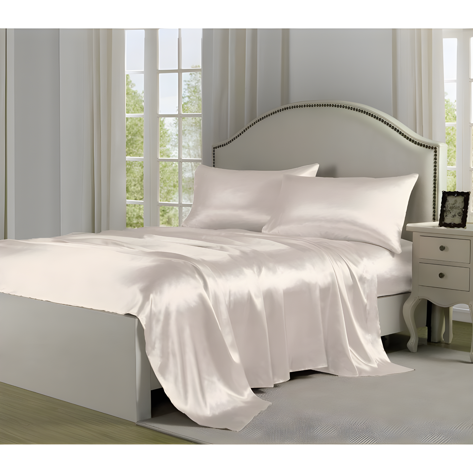 Queen Satin Sheet Set Ivory - Belles & Whistles