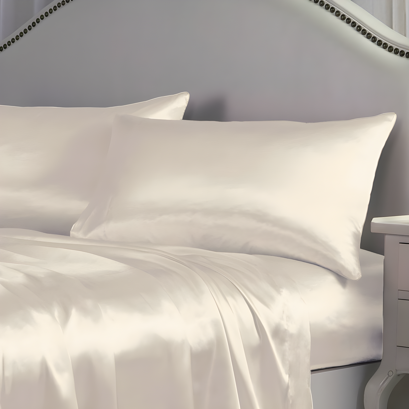 Queen Satin Sheet Set Ivory - Belles & Whistles