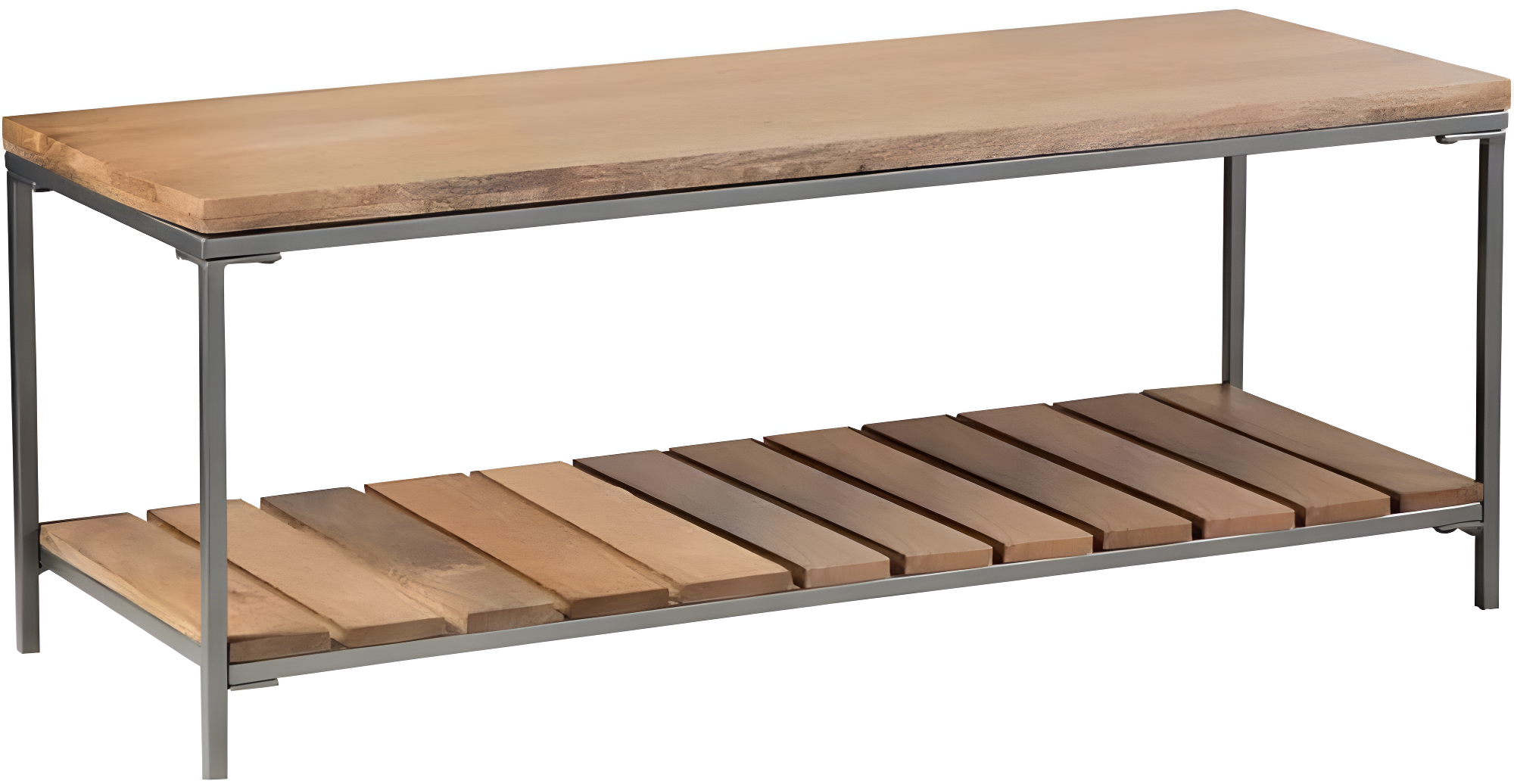 Accent Bench with Slat Shelf Natural and Gunmetal