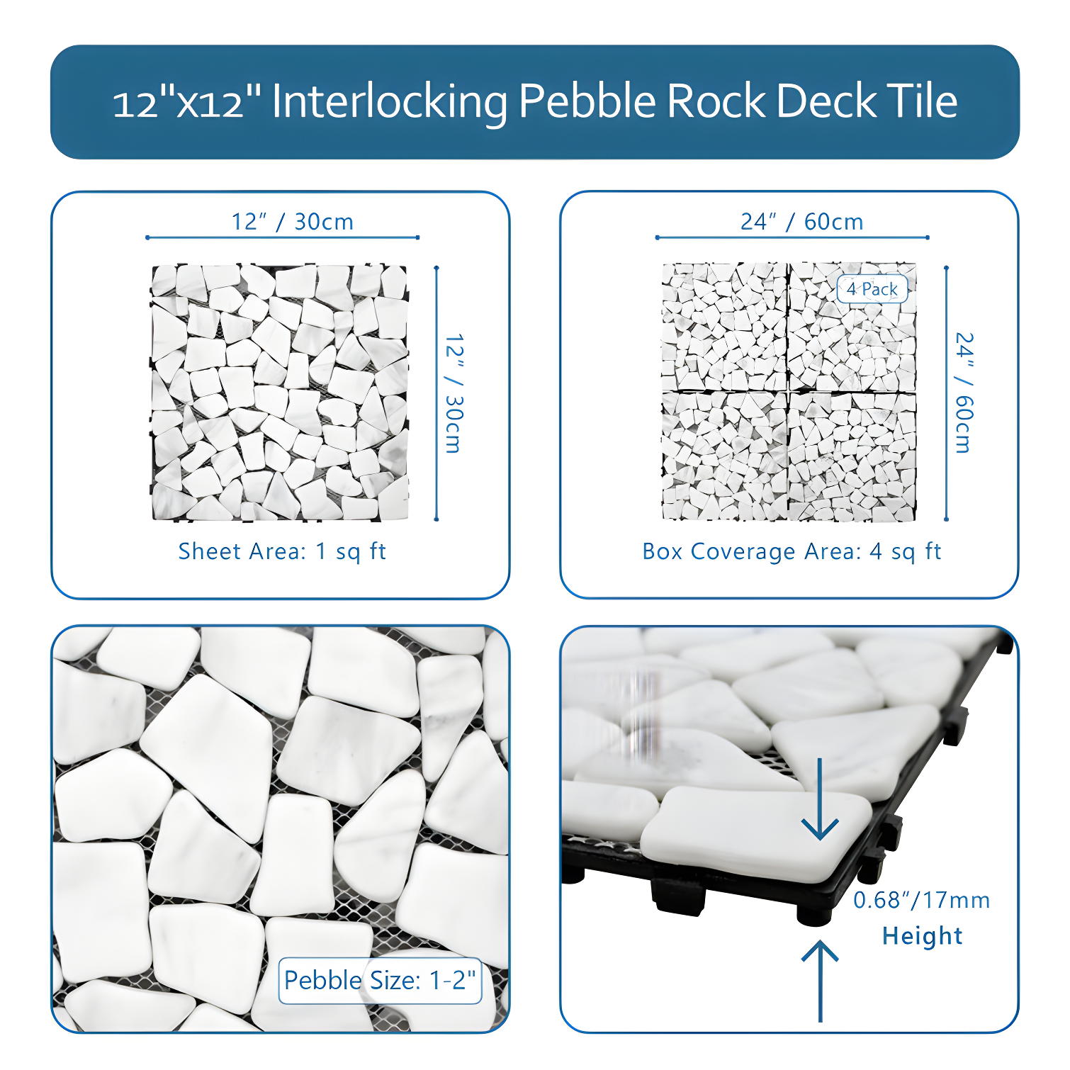 12'' L x 12'' W Stone Interlocking Deck Tile