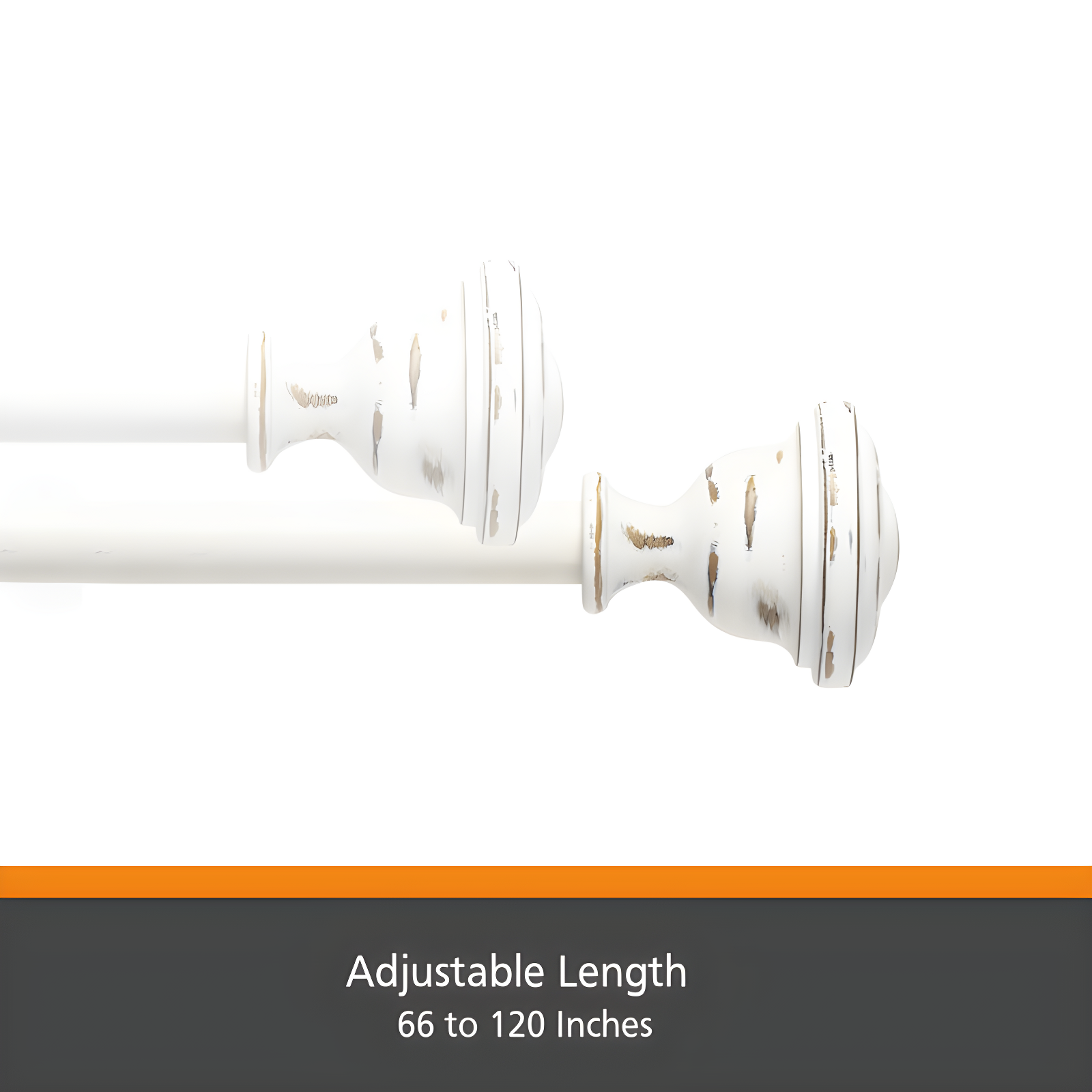 Kenney Belle 5/8" Fast Fit Easy Install Decorative Window Curtain Rod, Rustic White