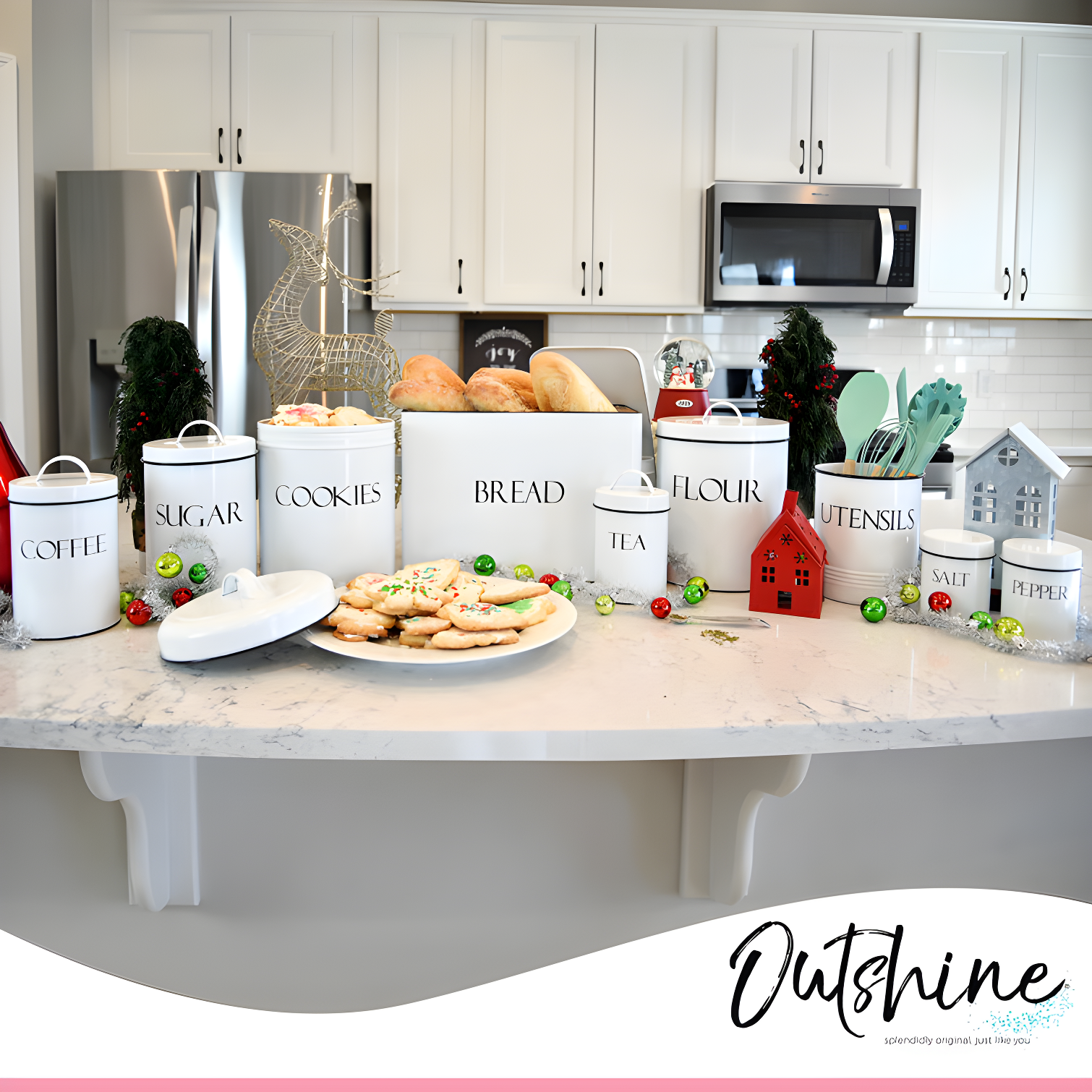 Outshine Co Outshine Farmhouse Nesting Kitchen Canister Set Perfect for Flour Coffee Tea Sugar (Set of 4)