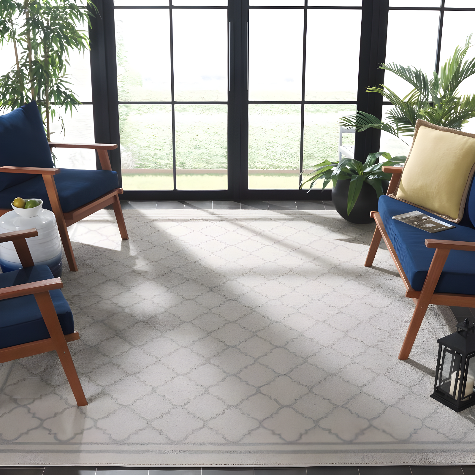 Amherst AMT422 Power Loomed Indoor Area Rug - Beige/Light Grey - 7'x7' - Safavieh