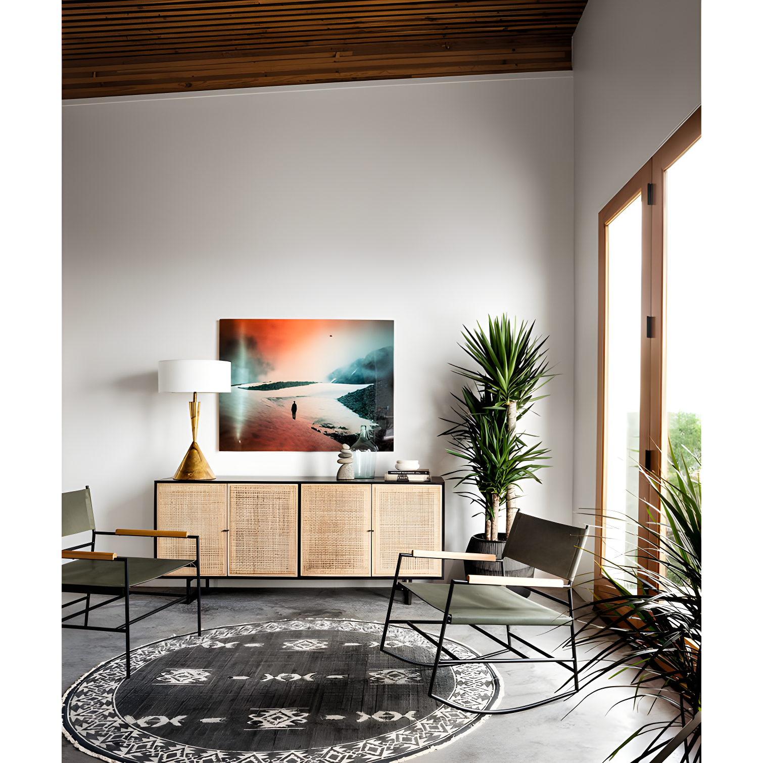Carmel 72'' Natural Mango and Cane Sideboard with Gunmetal Legs