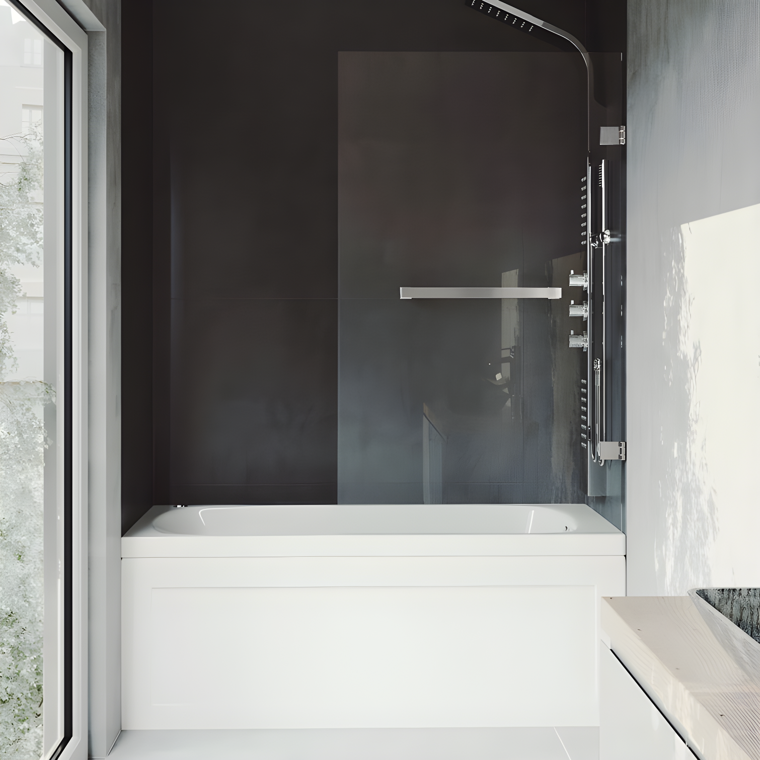 Rialto 34" W x 58" H Hinged Frameless Tub Door with with 5/16" Glass