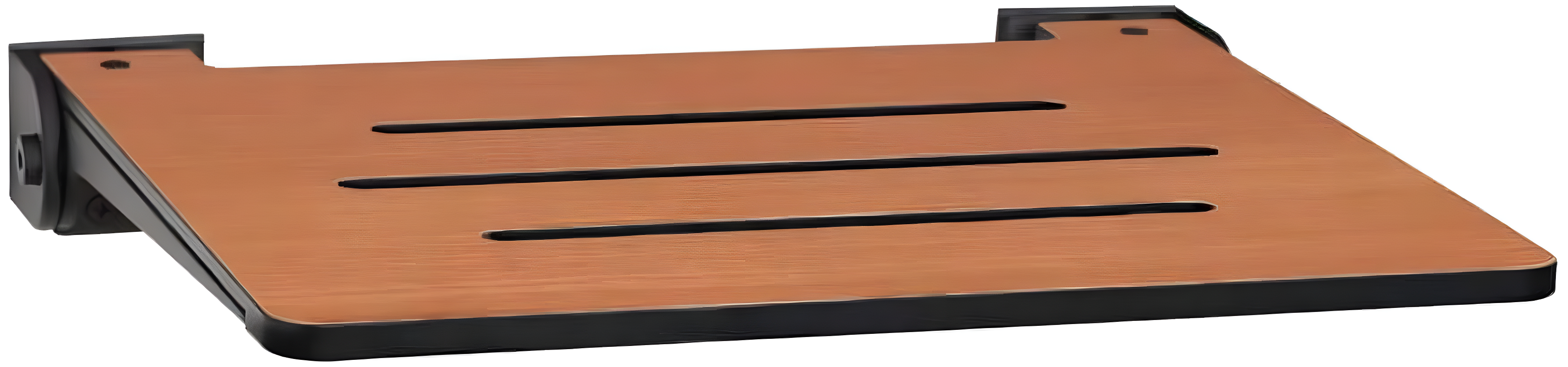 SlimLine Folding Wall Mount Shower Bench Seat, Teak Seat with Matte Black Frame