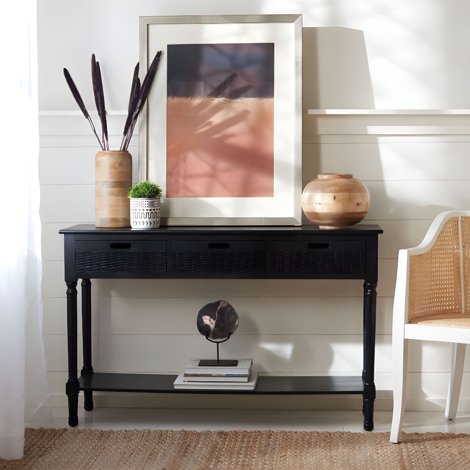 Landers 3 Drawer Console Table - CNS5711B - Black - Safavieh