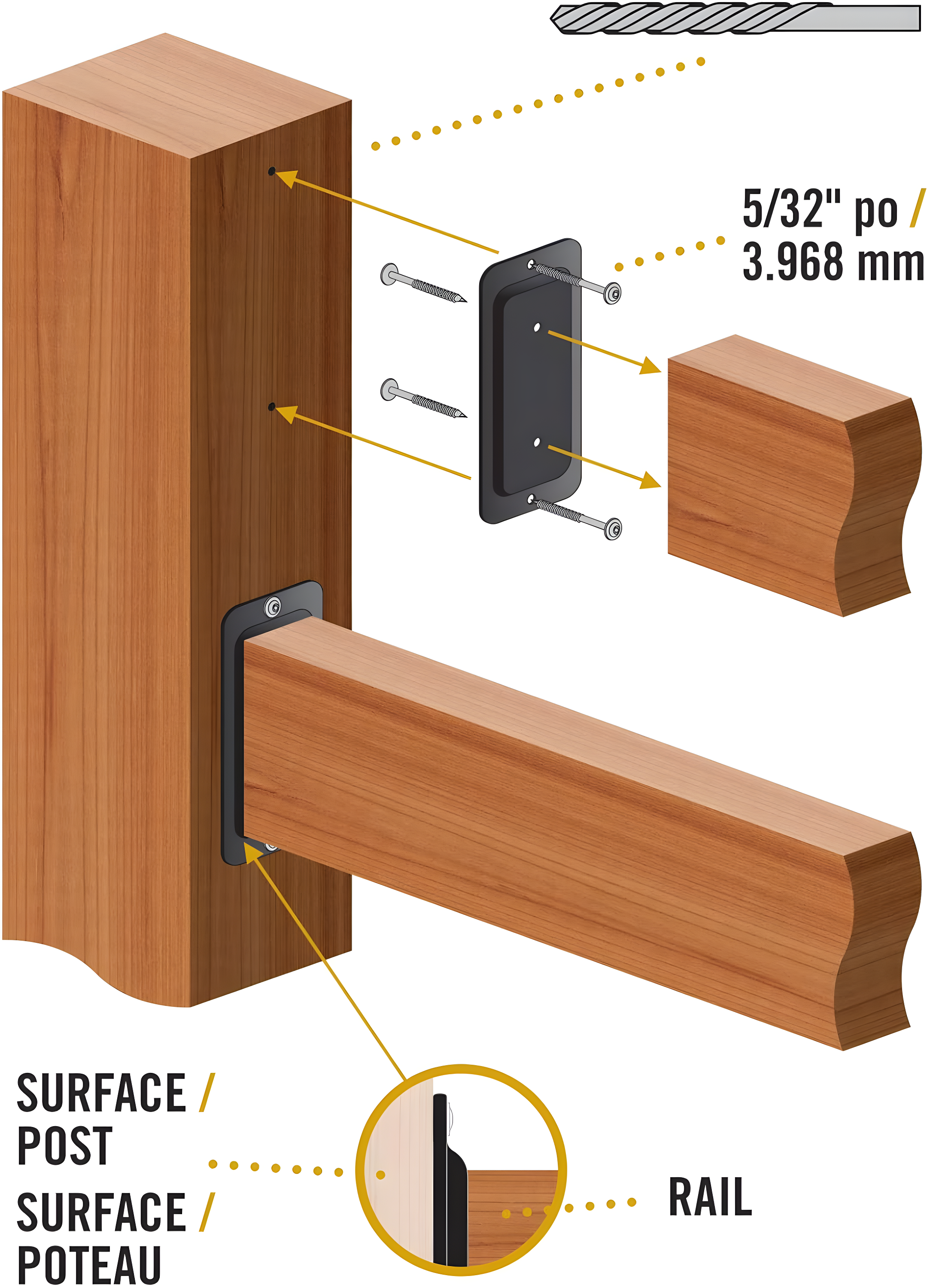 Black Powder-Coated Steel 2" x 4" Rail Hanger Bracket