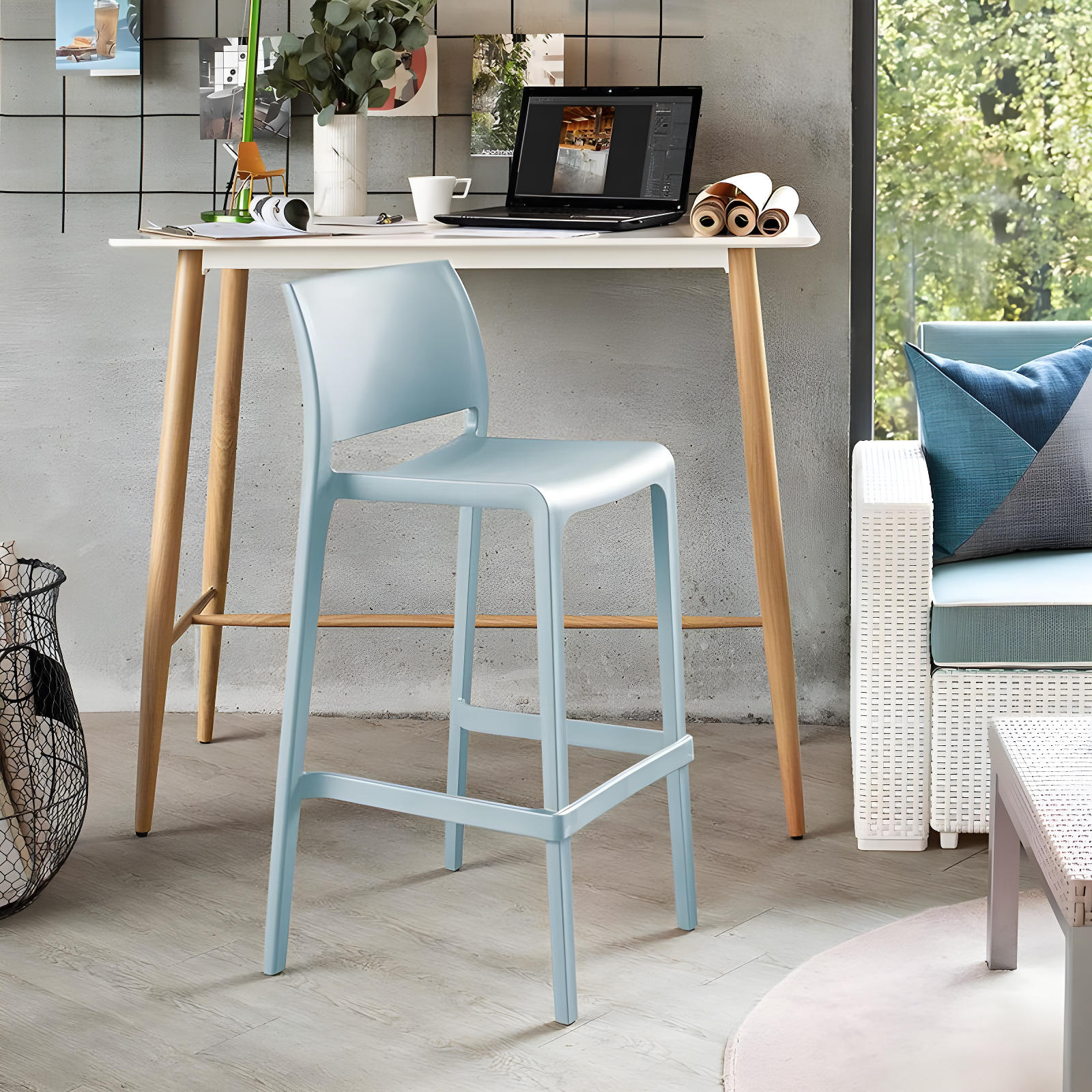 Sensilla 2pk Outdoor Stackable Bar Stools - Light Blue - Lagoon
