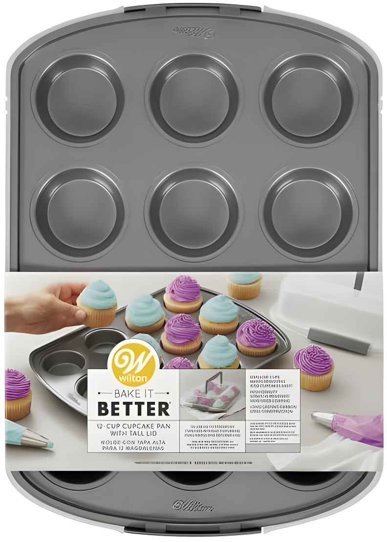 Wilton Bake It Better Non-Stick Cupcake Pan with Tall Lid, 12-Cup