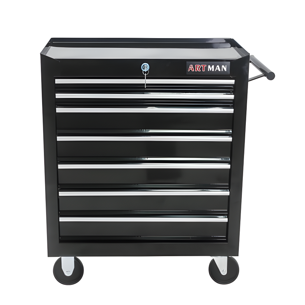 7 Drawer Tool Cart on Wheels, Tool Storage Cabinet with Key Lock, Versatile Rolling Tool Cart for Garages, Warehouses and Repair Shops, Black