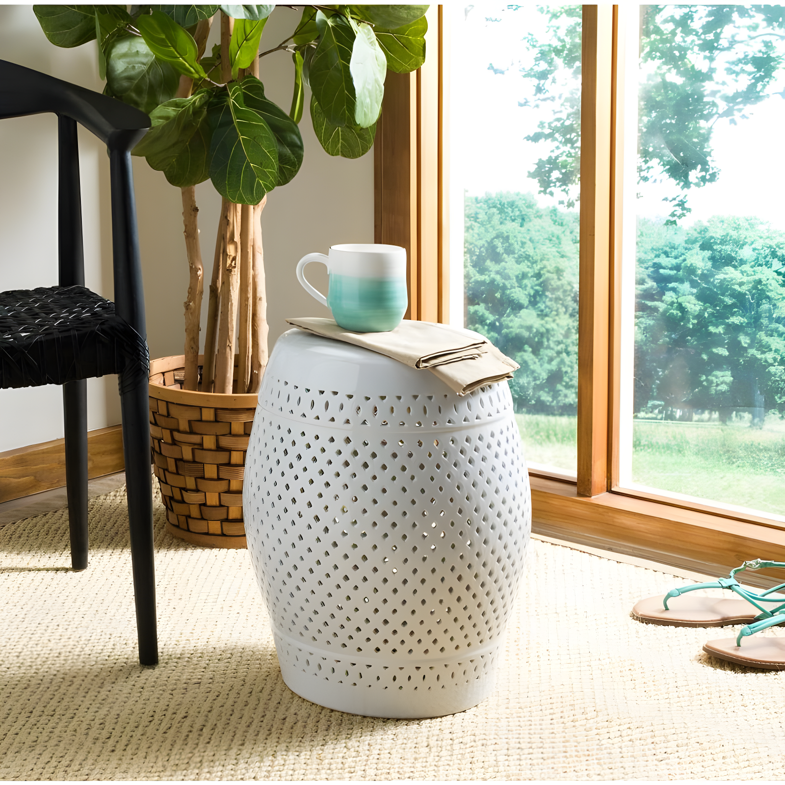Diamond Garden Stool - Indoor/Outdoor - ACS4507 - White - Safavieh