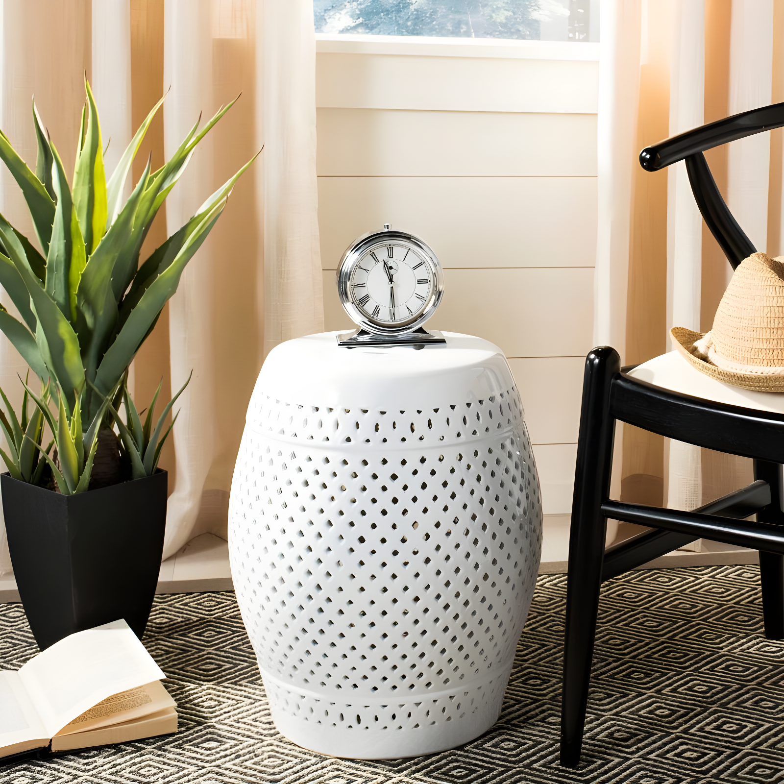 Diamond Garden Stool - Indoor/Outdoor - ACS4507 - White - Safavieh