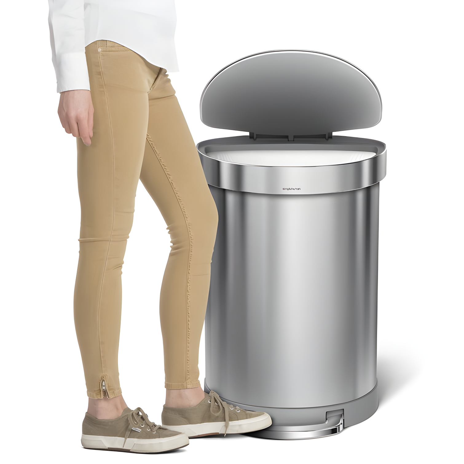 simplehuman Semi-Round Hands-Free Kitchen Step Trash Can with Soft-Close Lid