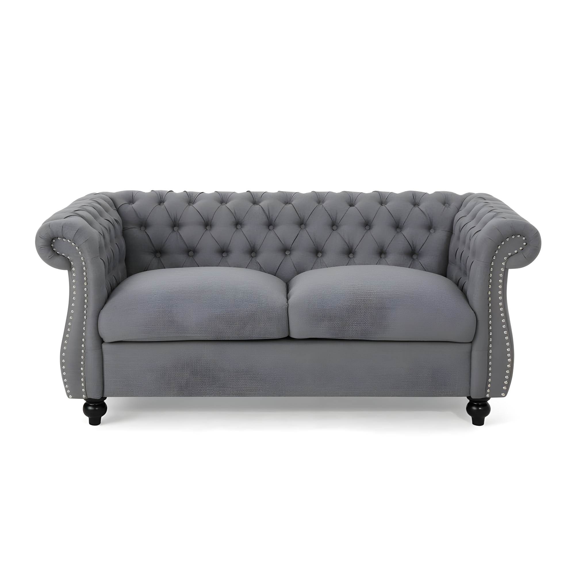 Noble House Aaniya Velvet Chesterfield Loveseat Sofa, Dark Gray