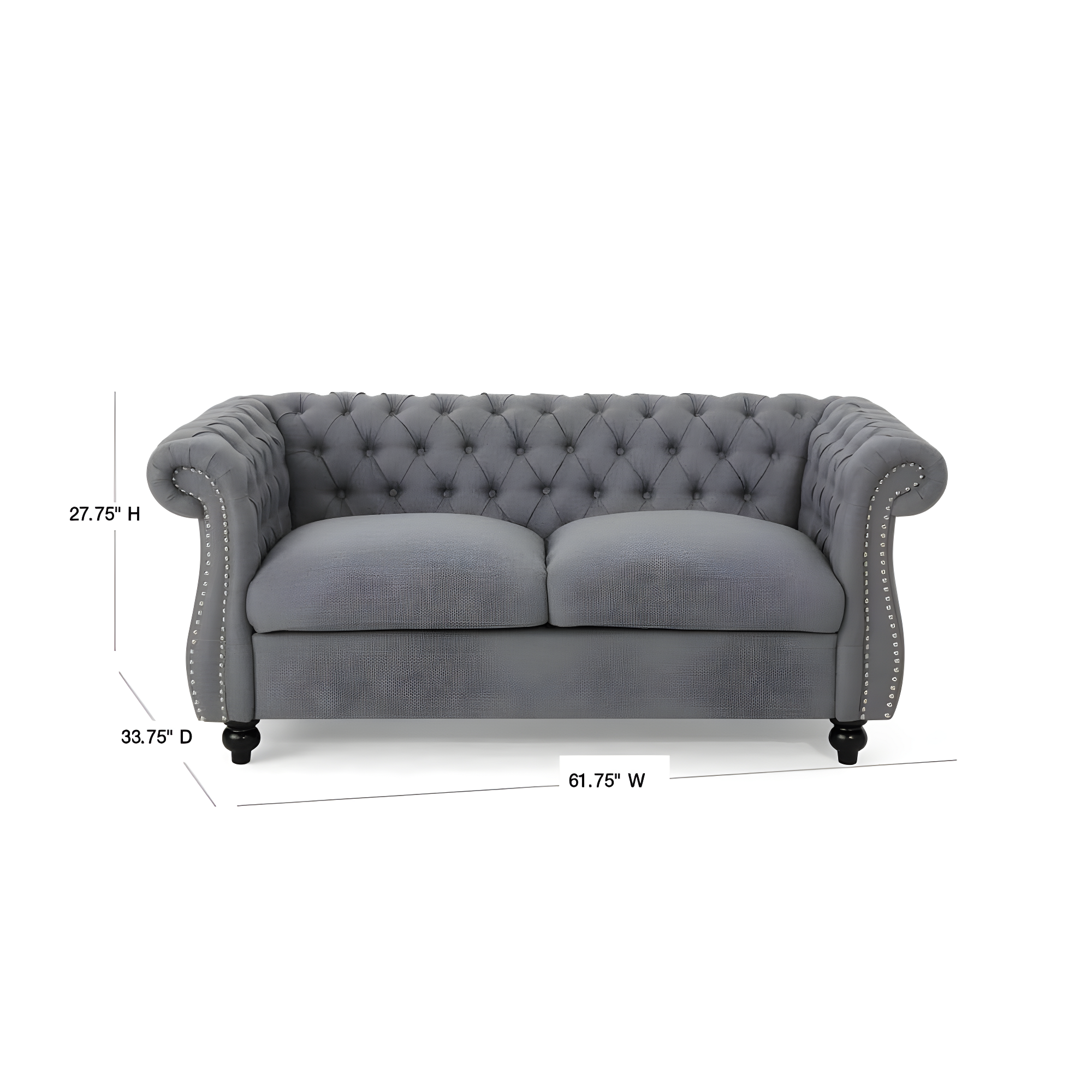 Noble House Aaniya Velvet Chesterfield Loveseat Sofa, Dark Gray