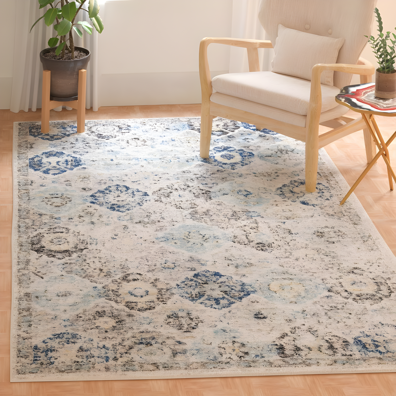 Madison MAD611 Power Loomed Indoor Area Rug - Ivory/Aqua - 4'x4' - Safavieh
