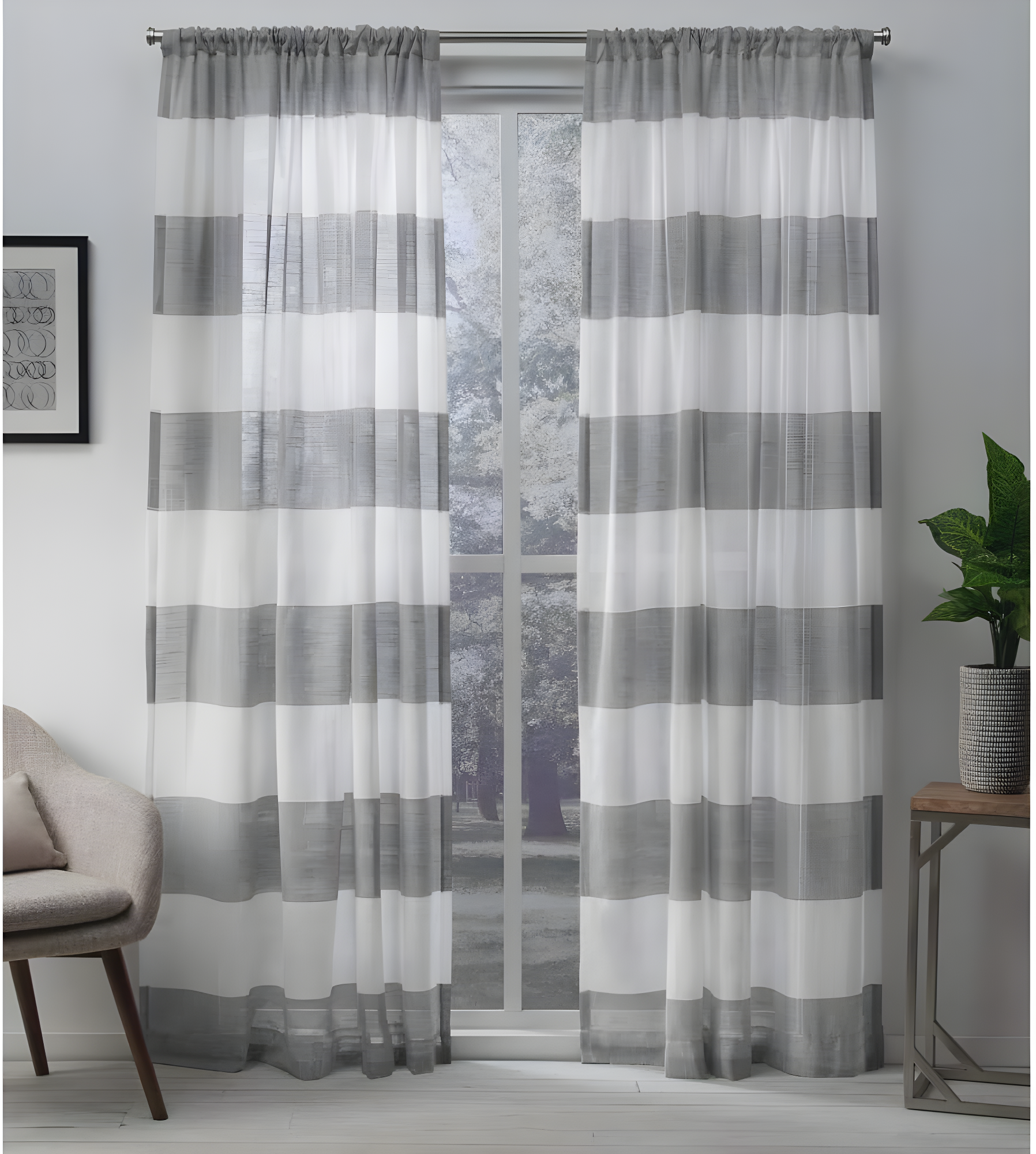 Exclusive Home Darma Sheer Linen Rod Pocket Curtain Panel Pair, 50"x108", Black Pearl