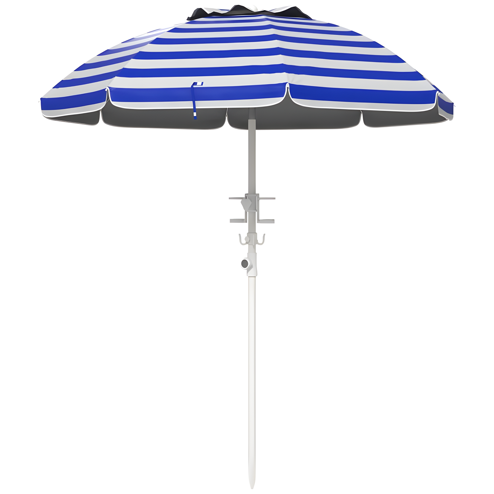 Outsunny 5.7' Beach Umbrella with Cup Holders, Hooks, Vented Canopy, Portable Outdoor Umbrella, Blue Stripe
