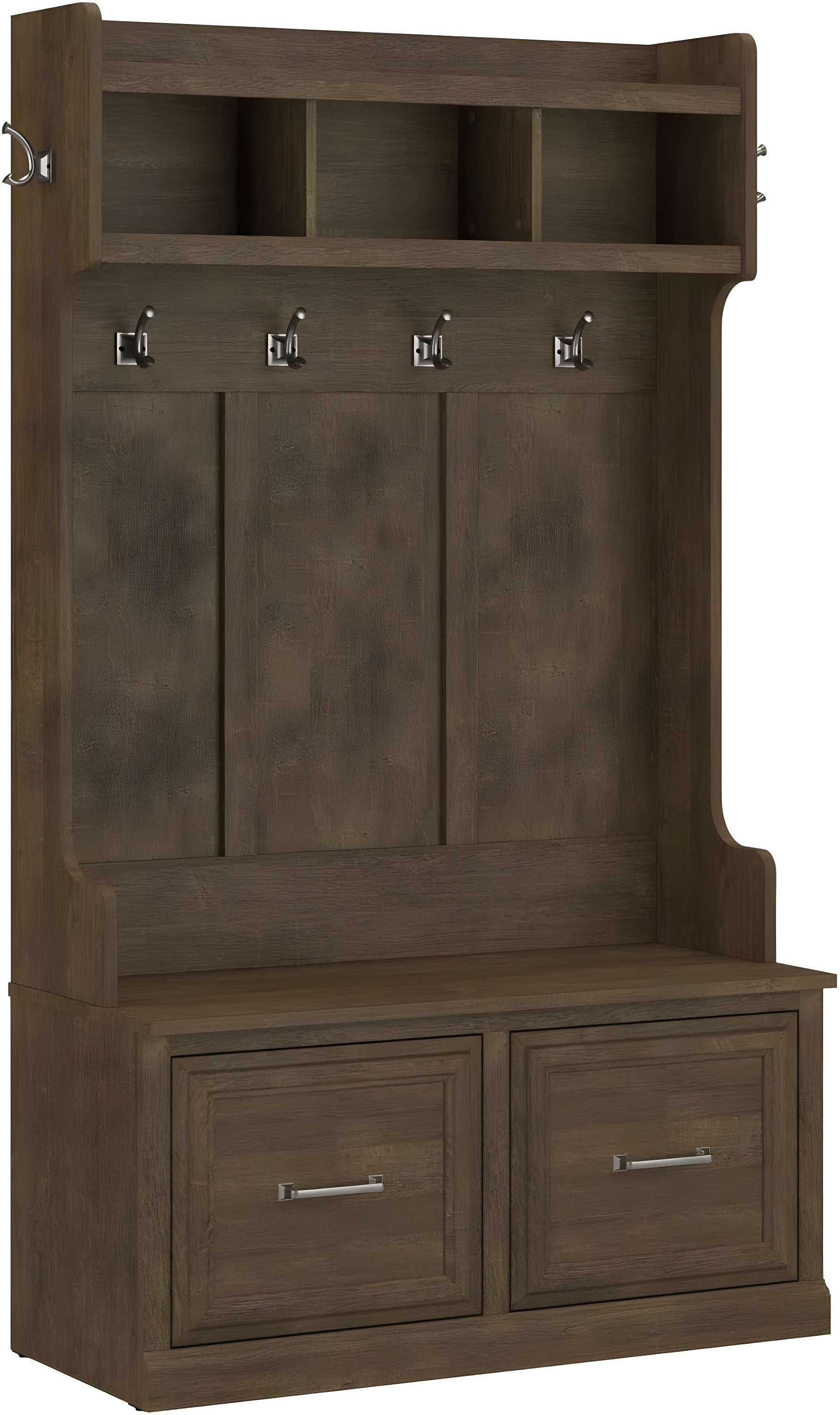 Woodland 40W Hall Tree and Shoe Bench with Doors in Ash Brown - Engineered Wood