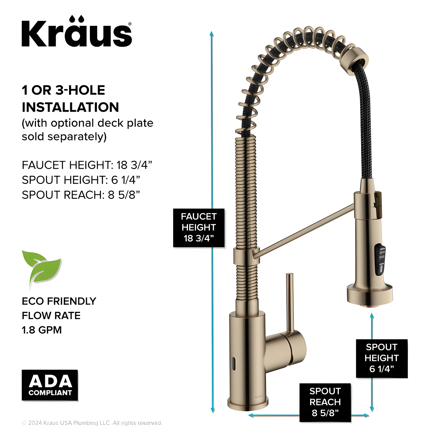 Kraus Bolden Touchless Sensor Commercial Style 2-Function Single Handle Pull-Down Kitchen Faucet
