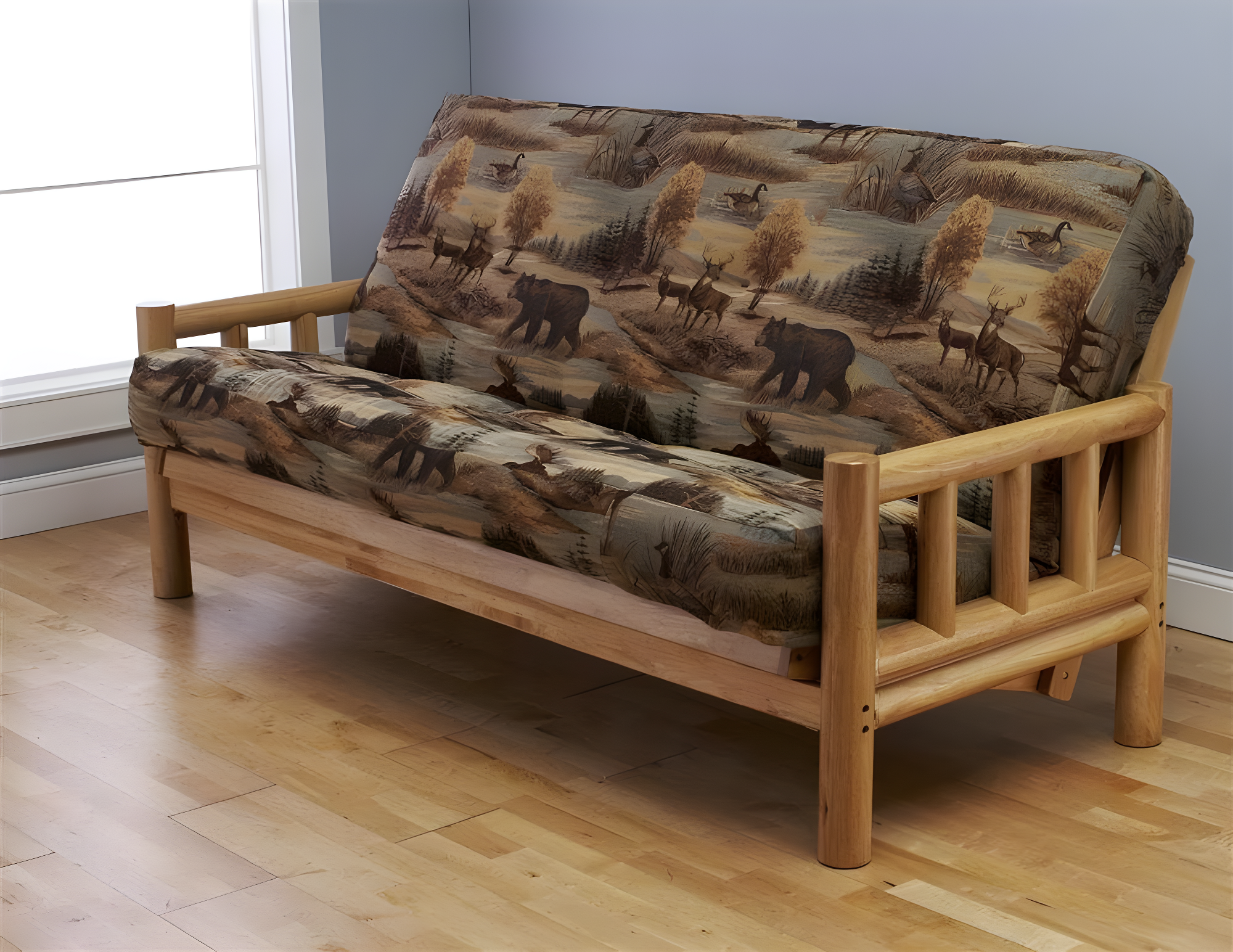 Kodiak Furniture Lodge Full Futon with Canadian Print Mattress in Natural/Tan