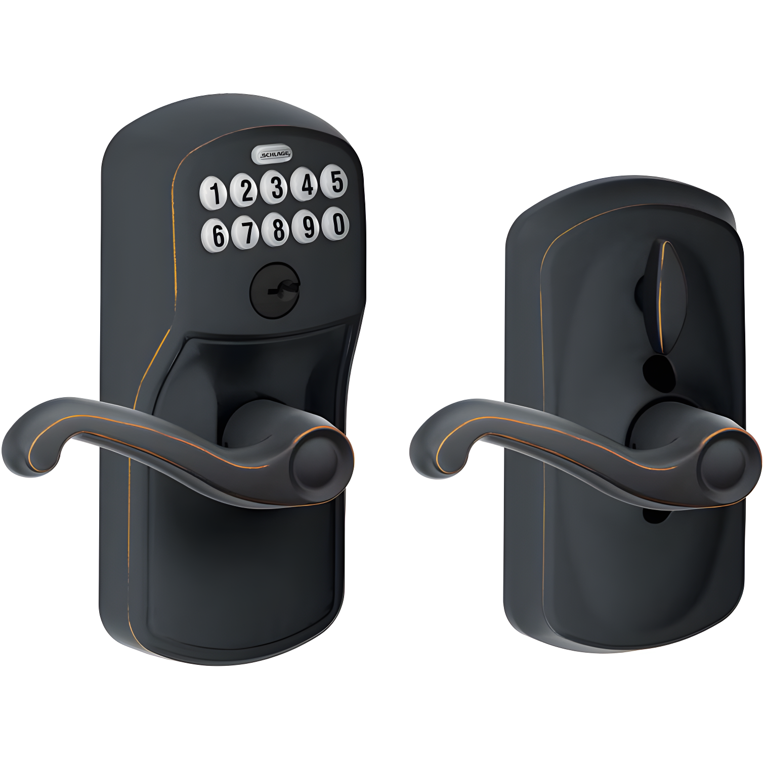 SCHLAGE FE595 PLY 716 FLA Plymouth Keypad Entry with Flex-Lock and Flair Style Levers, Aged Bronze