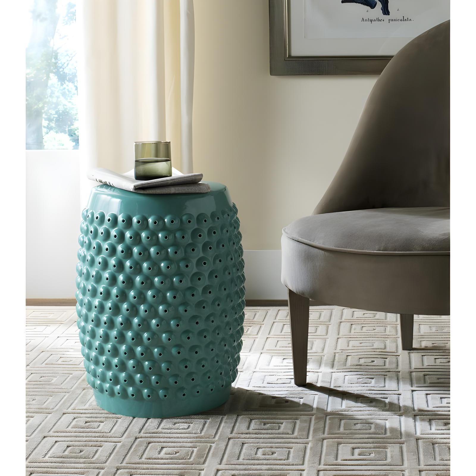 Stella Nailhead Garden Stool - Indoor/Outdoor - ACS4530 - Blue - Safavieh