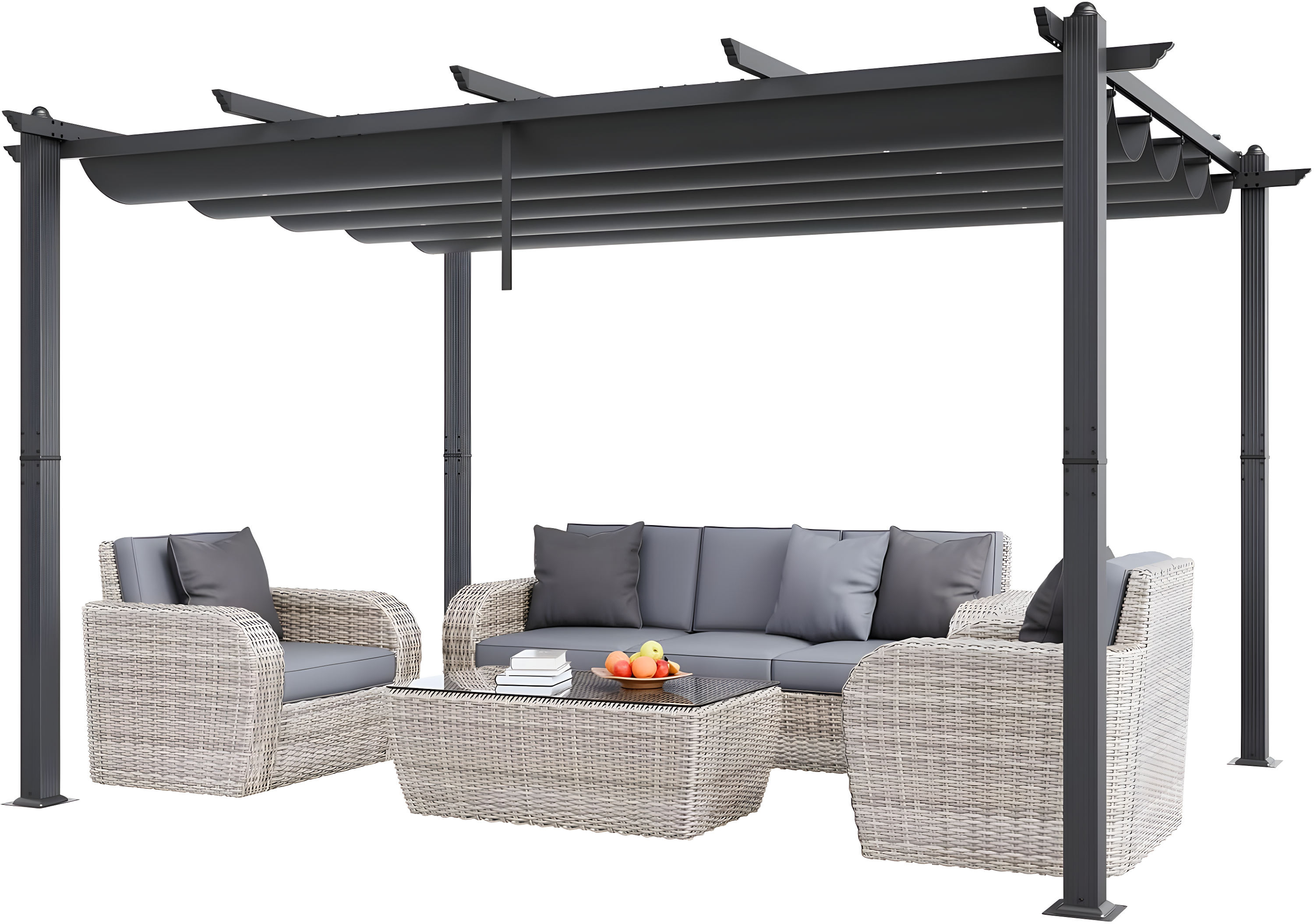 VEVOR 10'x10' Outdoor Retractable Pergola with Canopy, Aluminum Pergola with Retractable Canopy, Modern Style, Sun Shade for Patios, Gardens, Decks, Backyards (Gray)