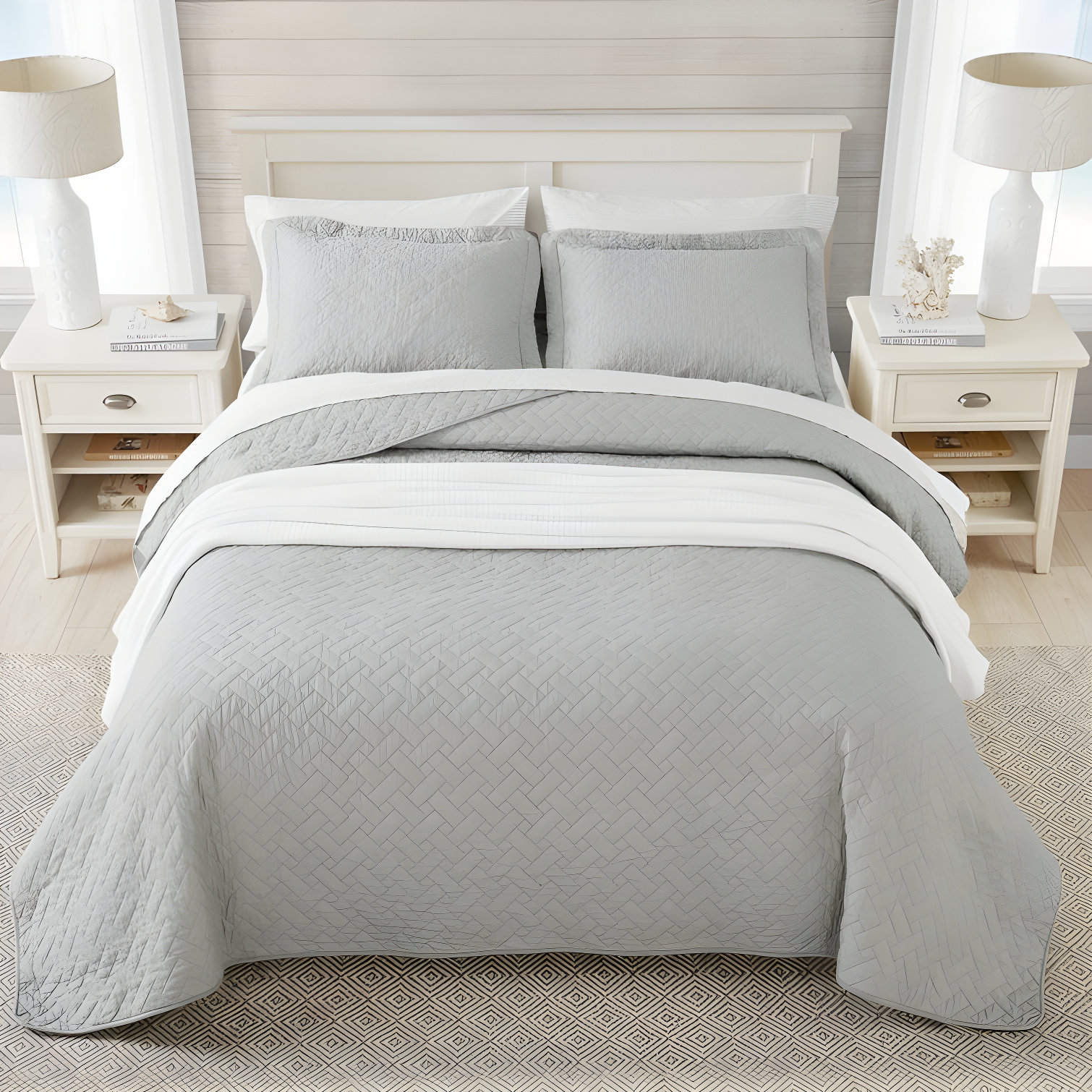 Tommy Bahama Raffia Solid Cotton Reversible Quilt Set