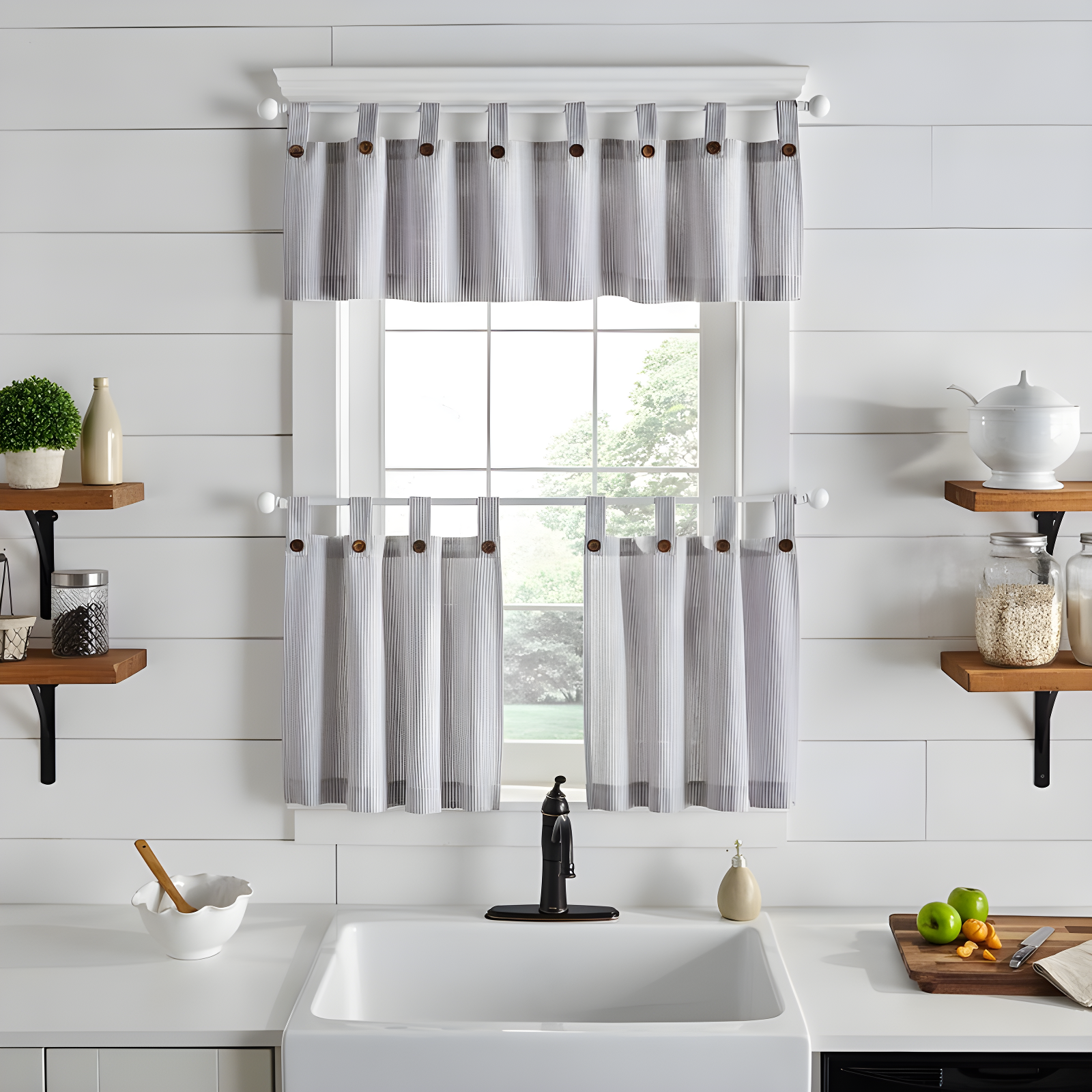 Gracie Oaks Liviana Striped Cotton Tailored 60'' W Window Valance