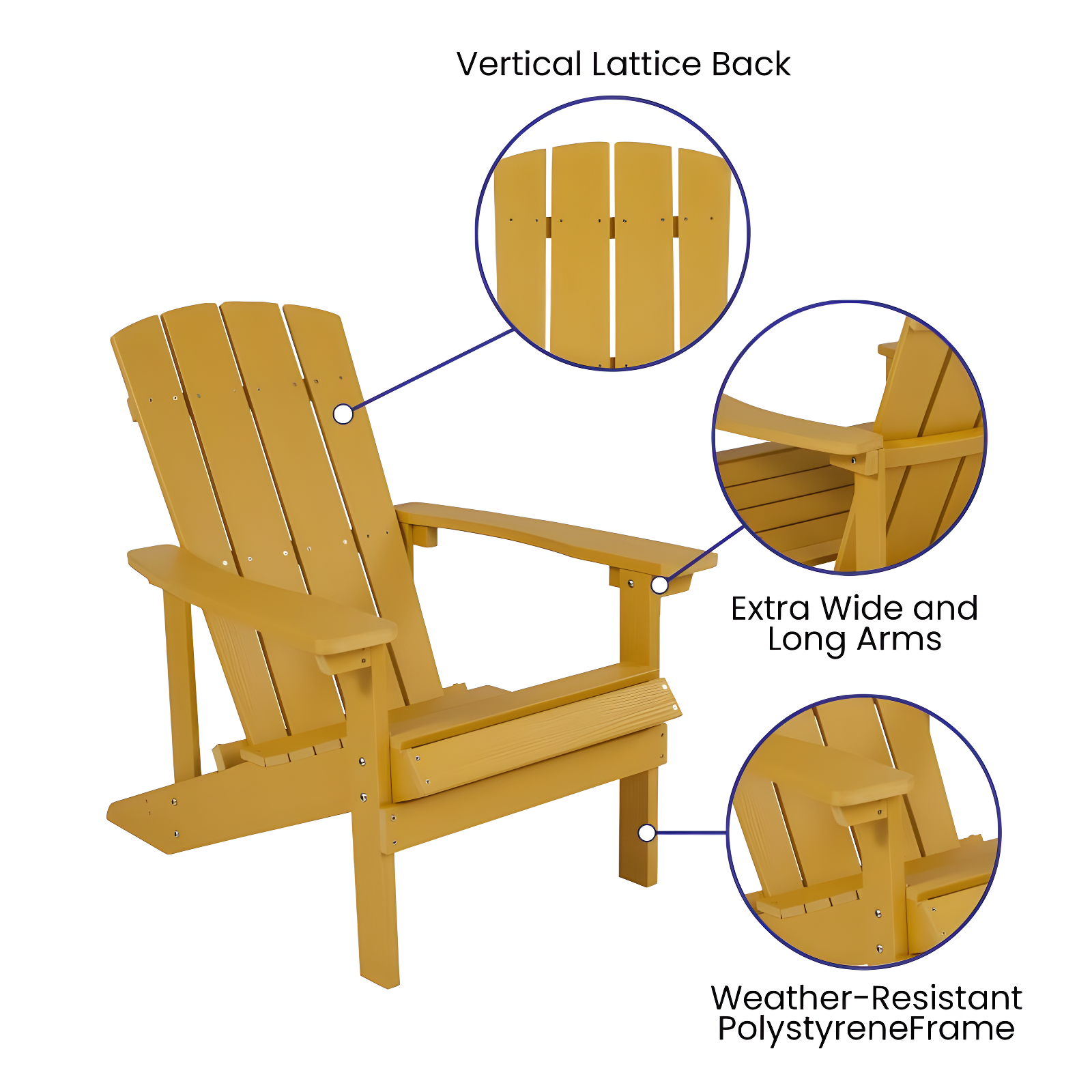 Flash Furniture Charlestown All-Weather Poly Resin Wood Adirondack Chair in Yellow