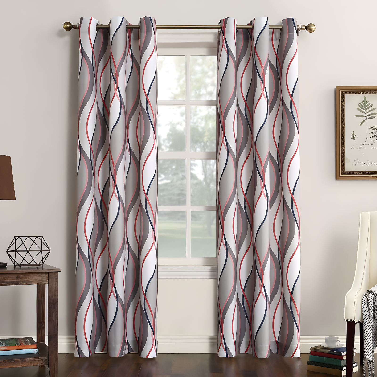 48"x63" No. 918 Semi-Sheer Intersect Ogee Wave Print Grommet Curtain Panel Nickel