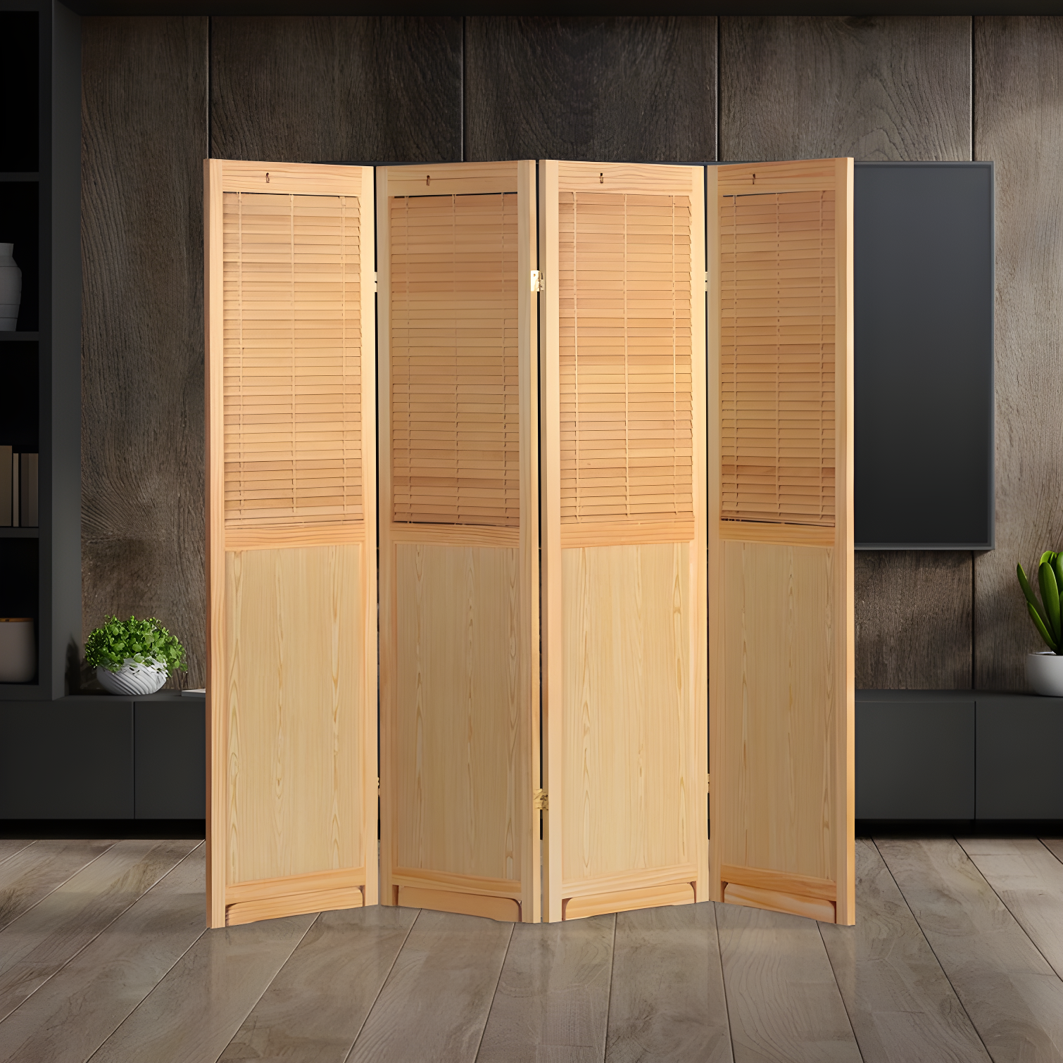 Oriental Furniture 6 ft. Tall Adjustable Shutter Room Divider Natural - 4 Panel