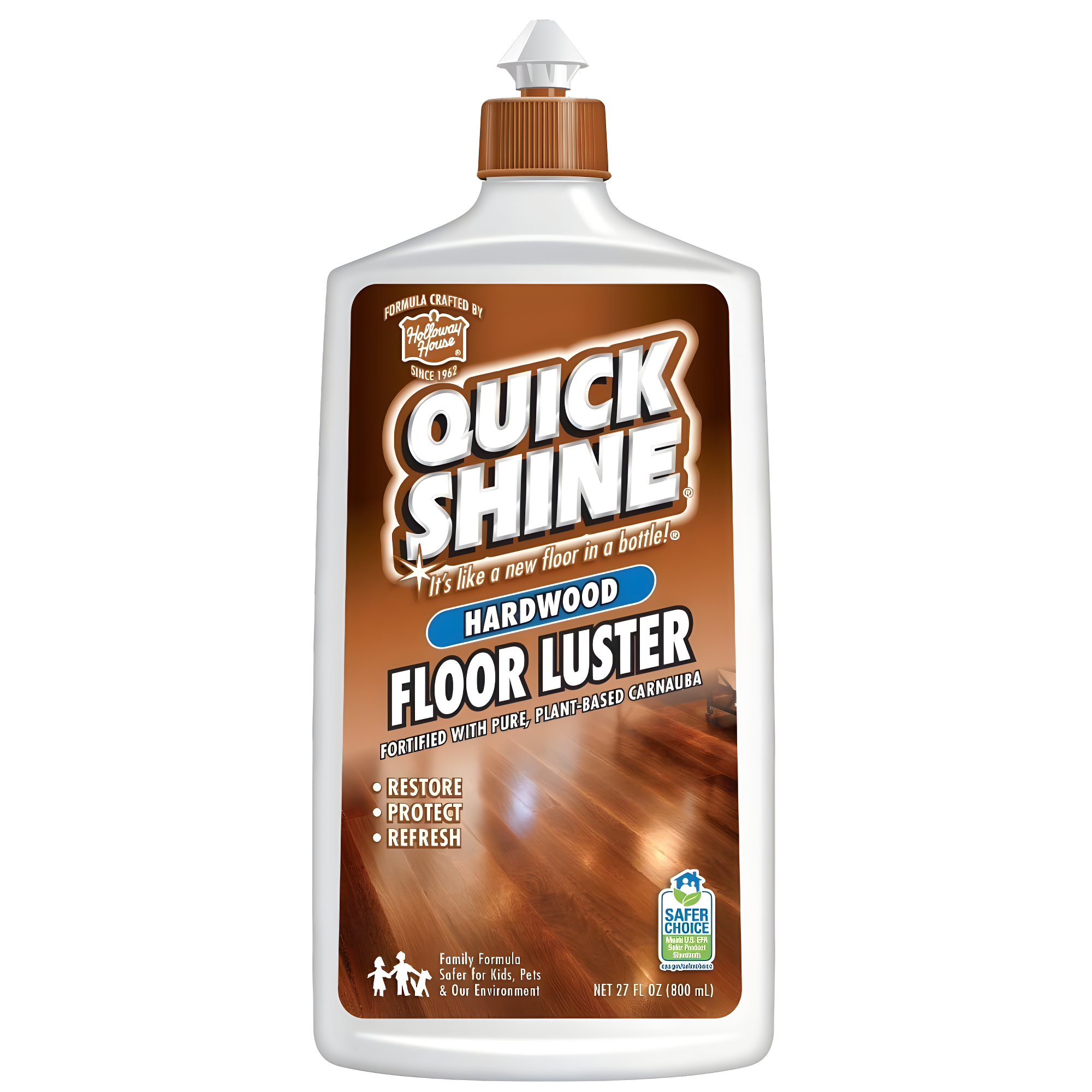 Quick Shine Hardwood Floor Luster, Pfas-Free Formula Floor Polish with Plant-Derived Carnauba 27oz