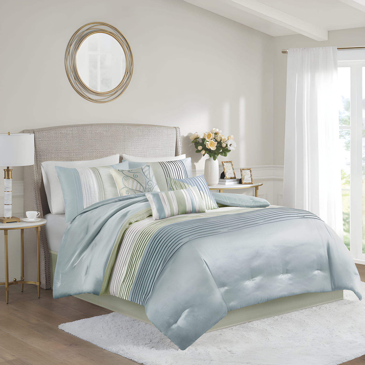 Madison Park Amherst 7 Piece Striped and Pleated Comforter Set