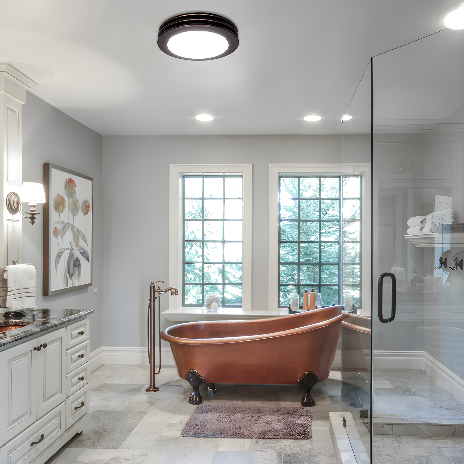 80 CFM Bathroom Fan with LED Light Round Ceiling Exhaust Ventilation Fan
