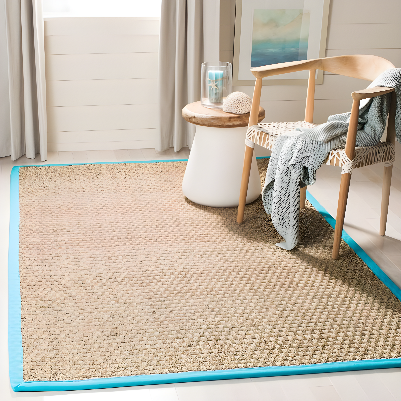 Natural Fiber NF114 Power Loomed Area Rug - Natural/Turquoise - 8'x10' - Safavieh.