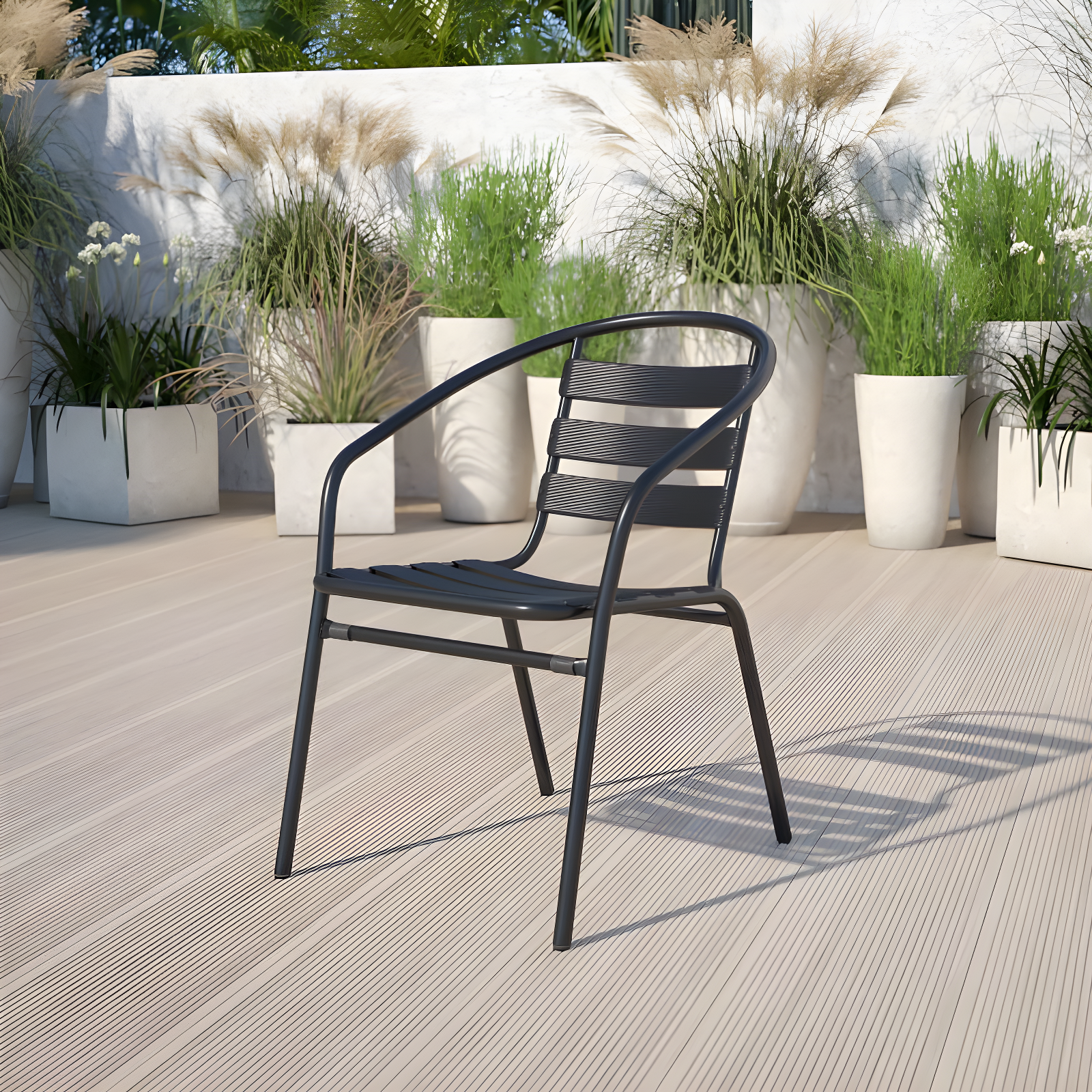 Flash Furniture Black Metal Restaurant Stack Chair with Aluminum Slats