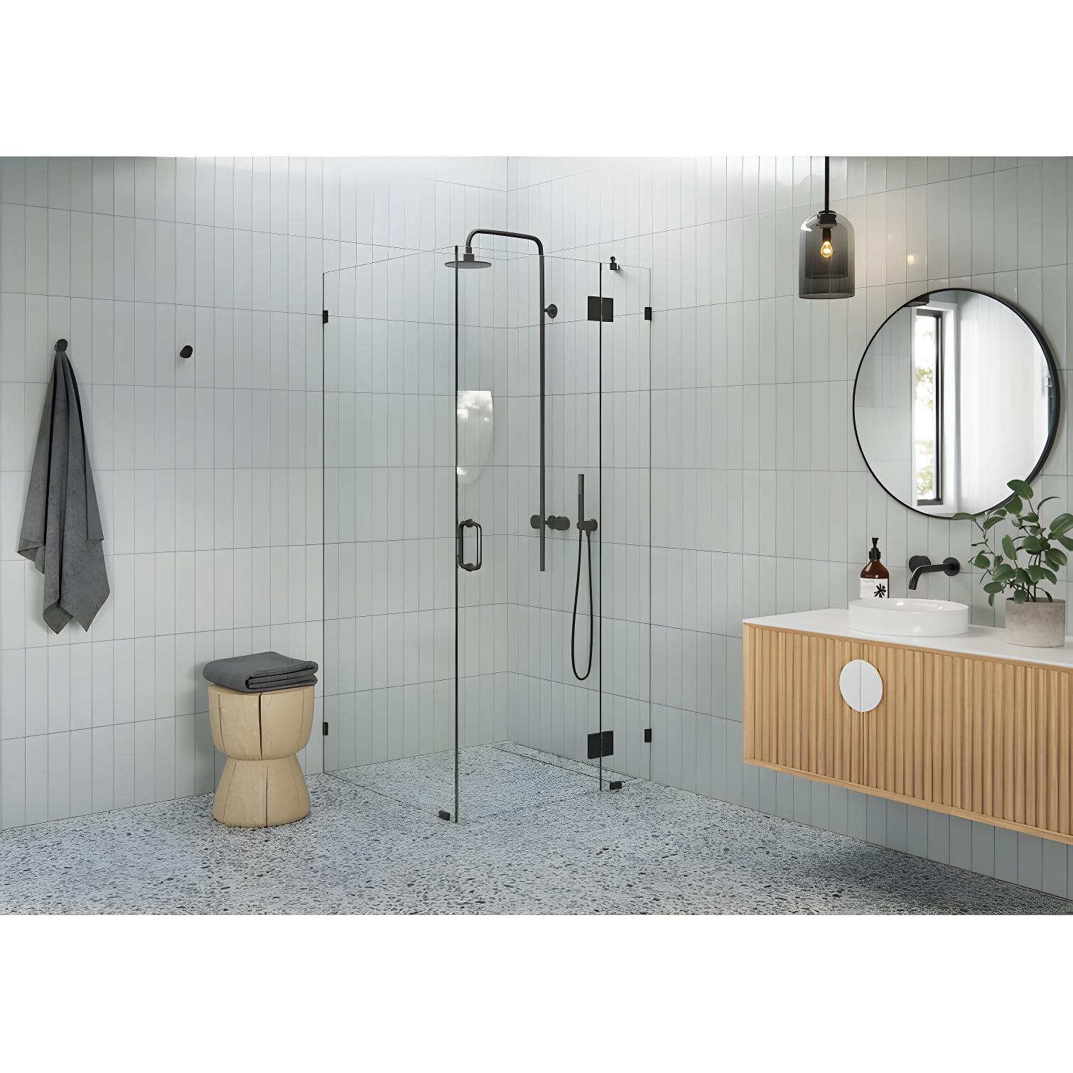 Glass Warehouse Halo 36 in. x 47 in. x 78 in. 90-degree Fully Frameless Glass Hinged Shower Enclosure 90-GH-36-47-MB