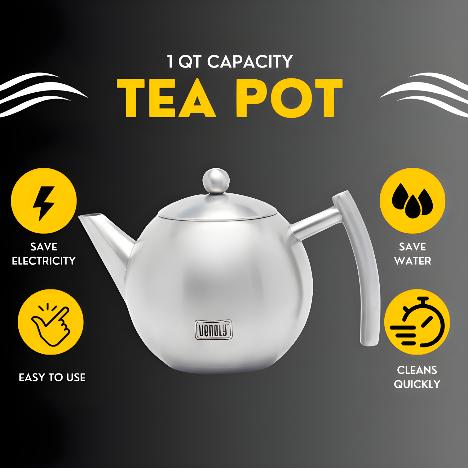 Venoly Venoly Stainless Steel Tea Pot With Removable Infuser Dishwasher Safe and Heat Resistant (Set of 50)