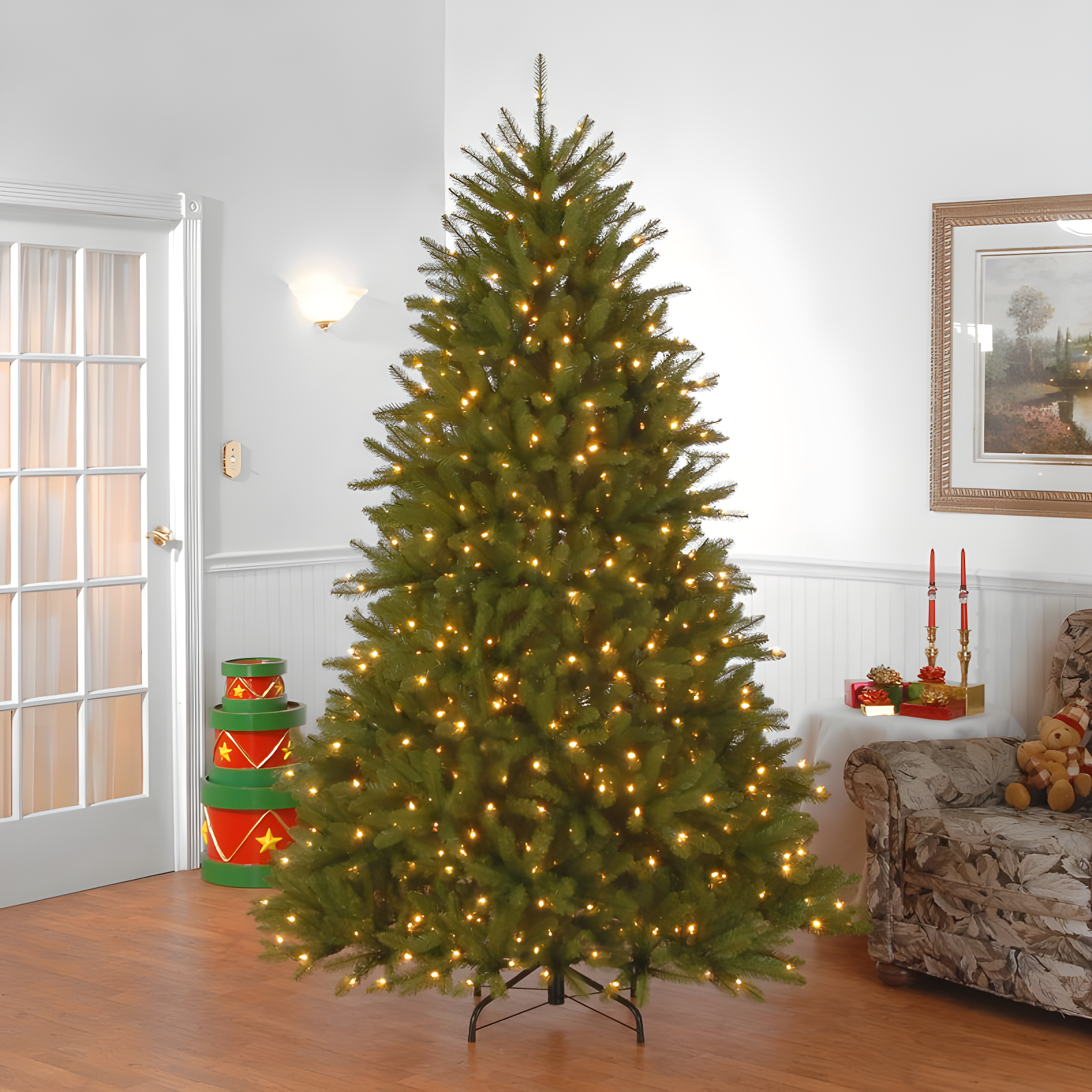 6.5' Prelit Dunhill Fir Artificial Christmas Tree White Lights - National Tree Company