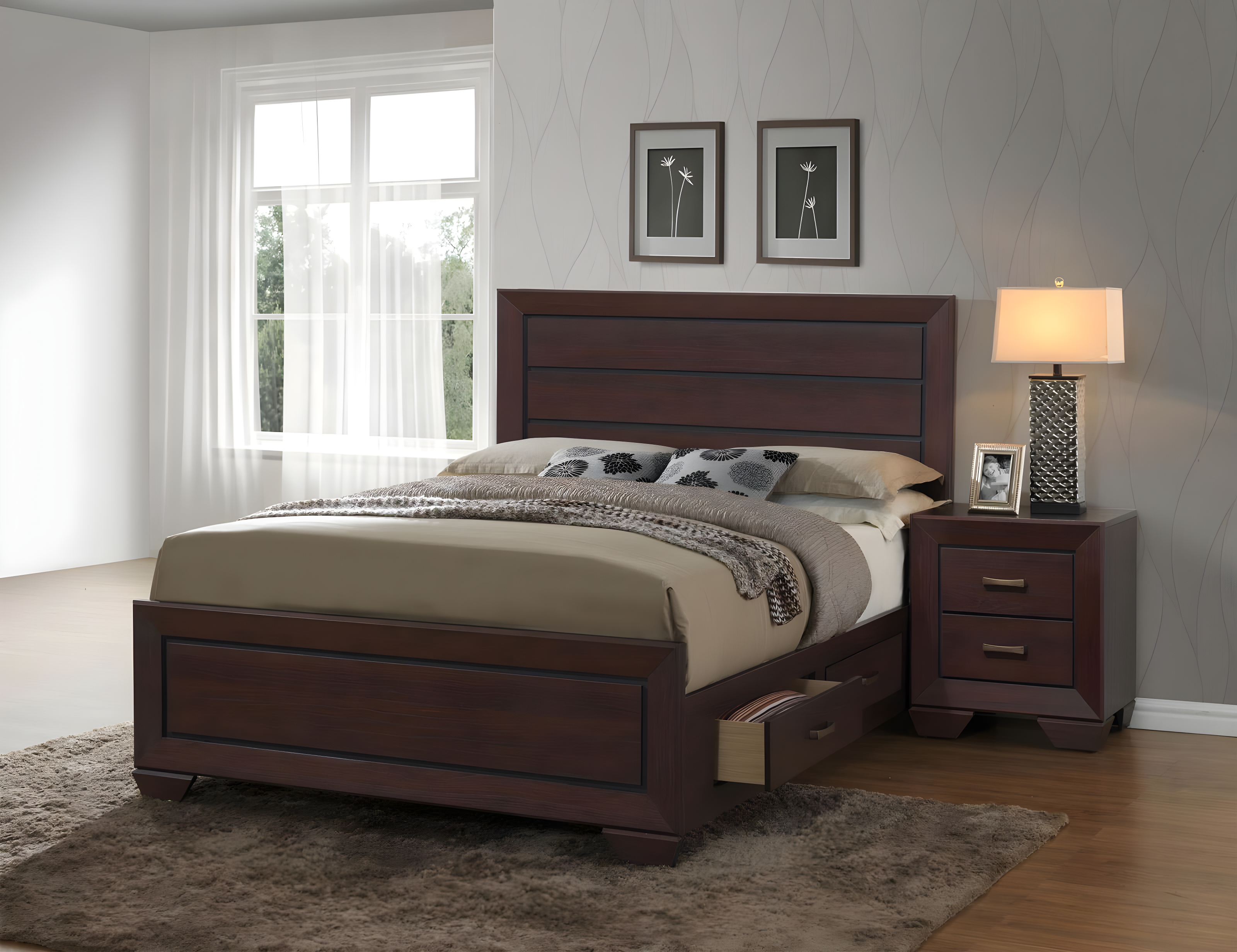 Coaster Kauffman 4-Piece Wood Queen Storage Bedroom Set in Cocoa