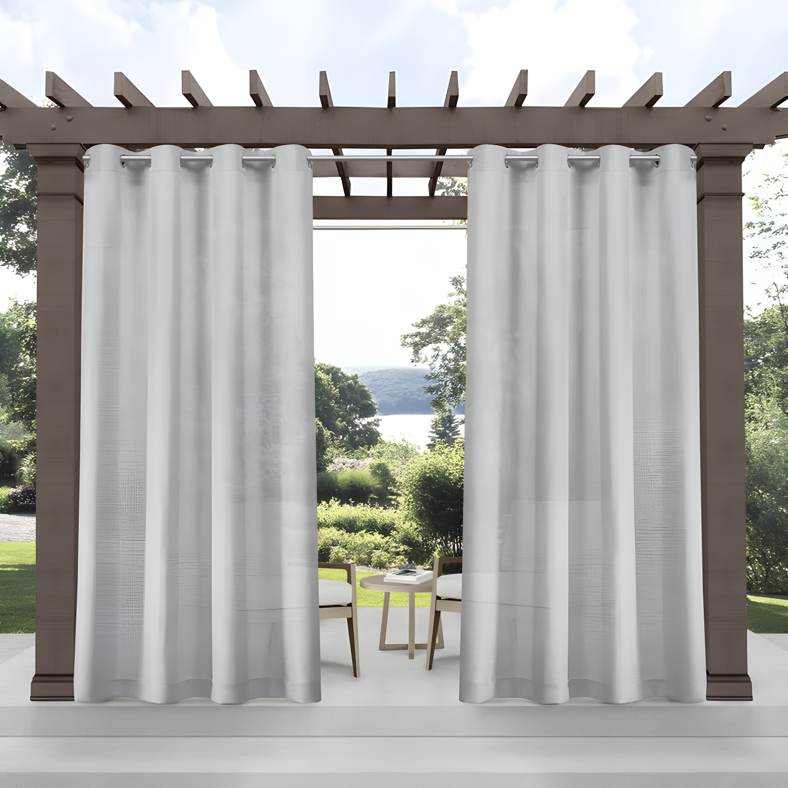EXCLUSIVE HOME Miami Semi-Sheer Textured Indoor/Outdoor Grommet Top Curtain Panel Pair, 54"x84", Cloud Grey