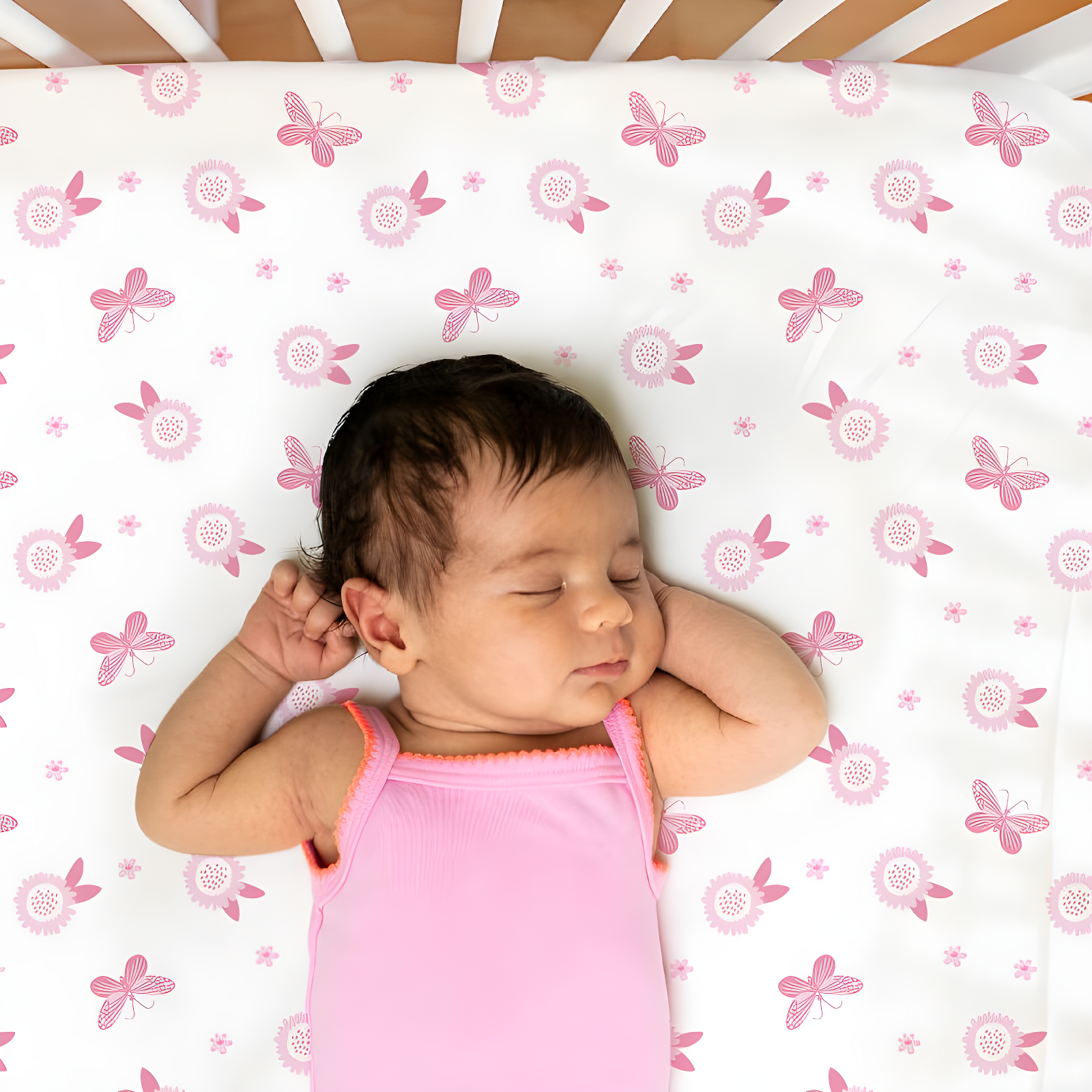 The Peanutshell Pink Butterfly 4-Pack Crib Fitted Sheet Set in Pink/White