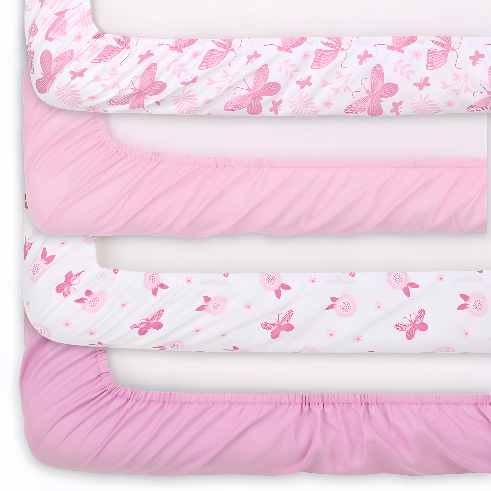 The Peanutshell Pink Butterfly 4-Pack Crib Fitted Sheet Set in Pink/White