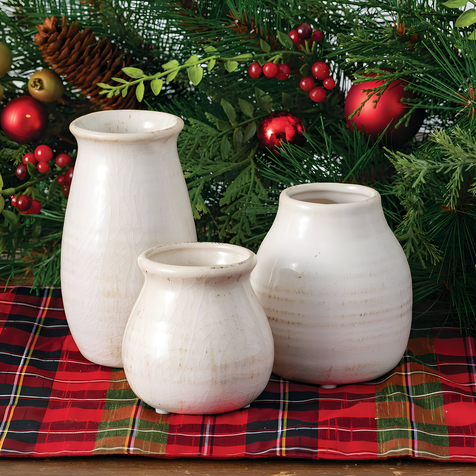 Sullivans Set of 3 Petite Ceramic Vases 3"H, 4.5"H & 5.5"H White