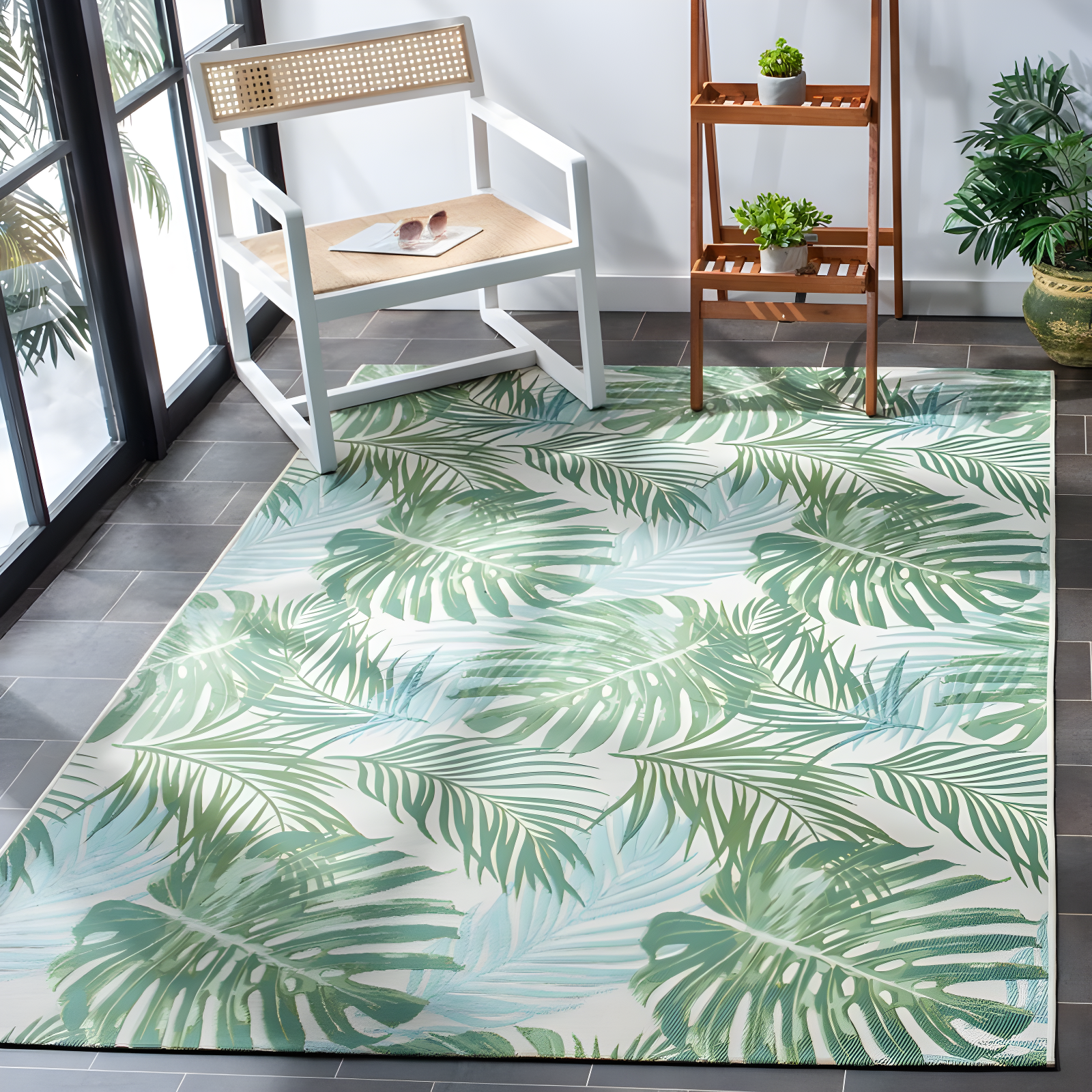 Barbados BAR592 Power Loomed Indoor/Outdoor Area Rug - Green/Teal - 5'3"x7'6" - Safavieh.