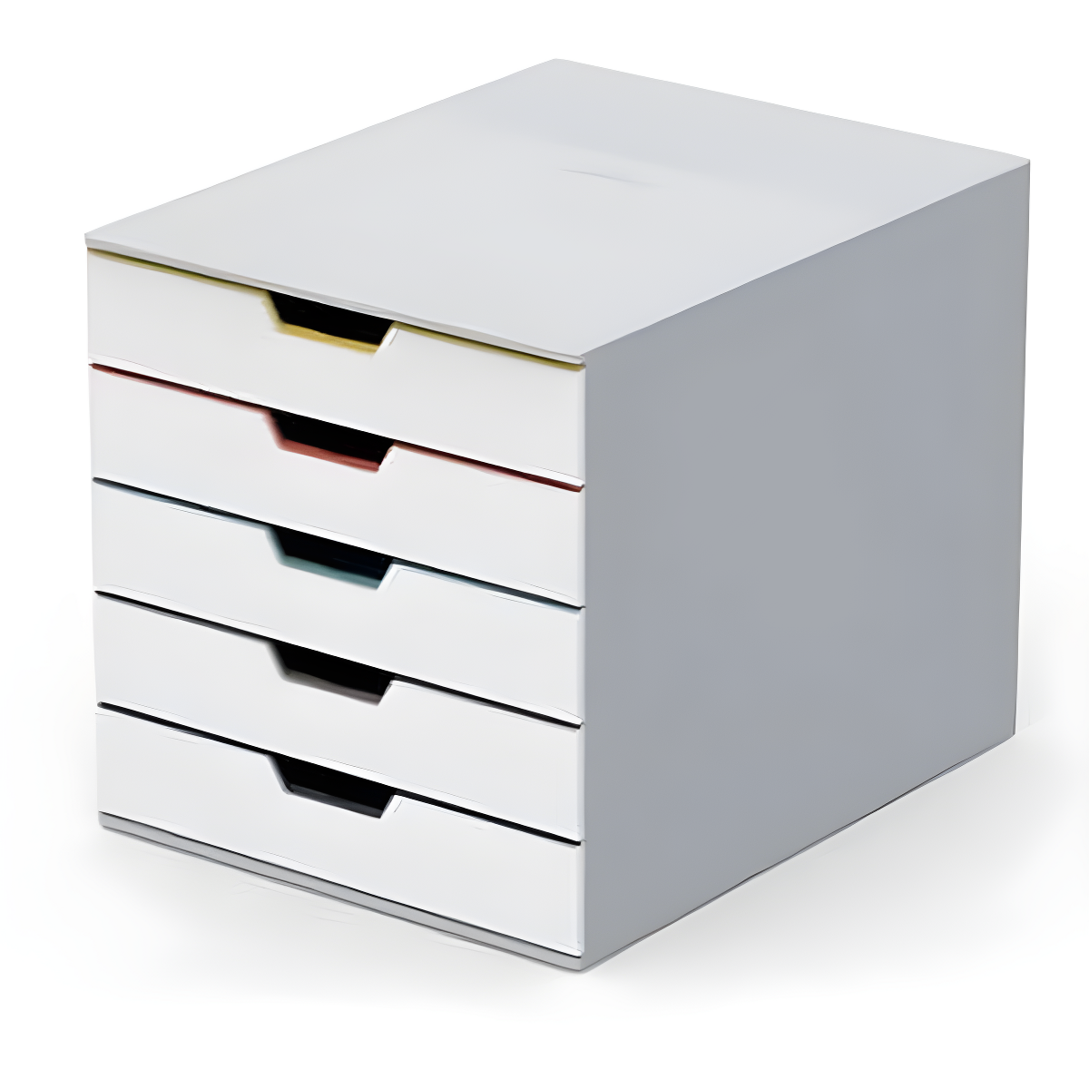 DURABLE Desktop Drawer Organizer (VARICOLOR MIX 5 Compartments with Removable Labels) 11" w x 14" d x 11.375" h, White & Multicolored (762527)